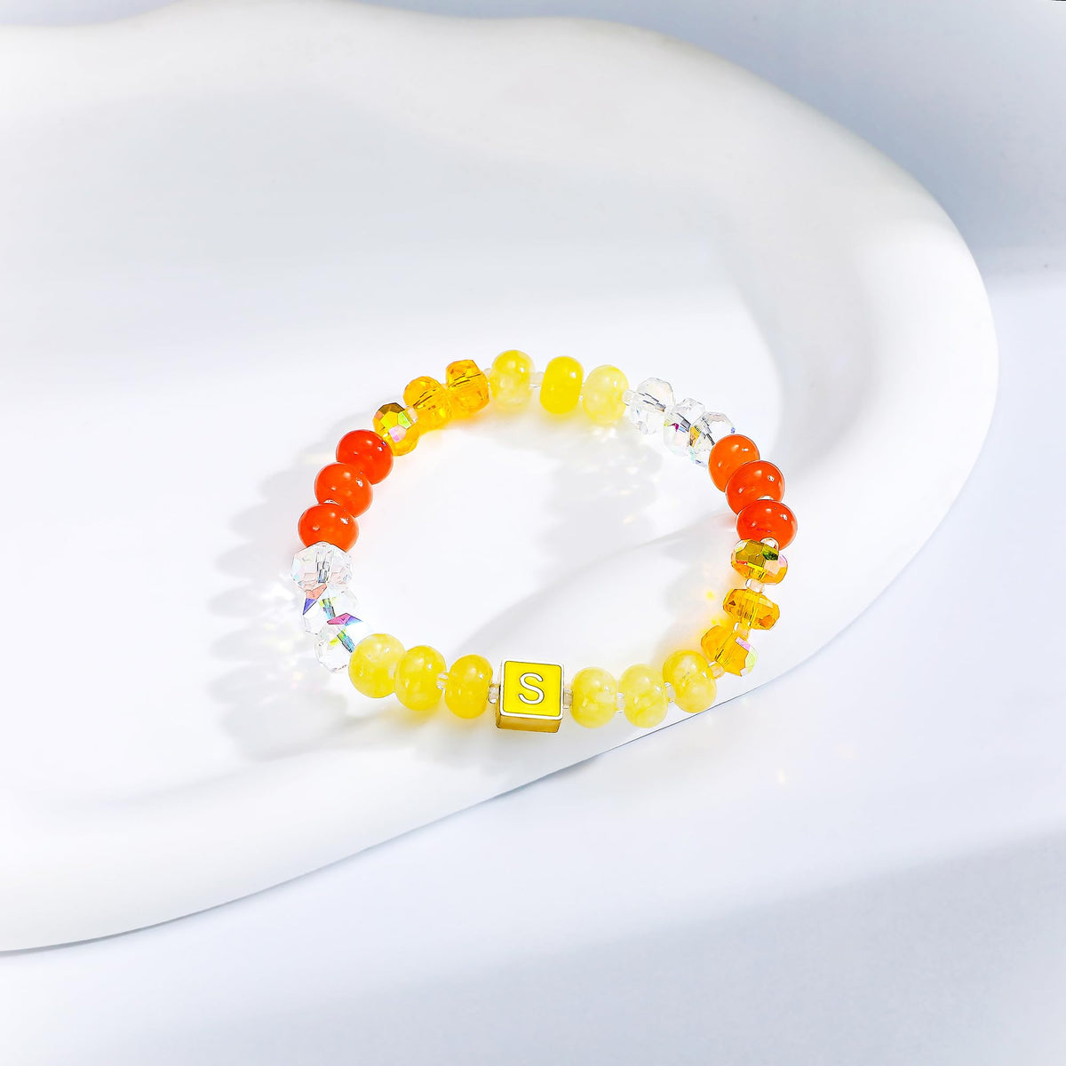 SLYAIH Colorful Beaded Initial Bracelets for Women Boho Crystal Beaded Elastic Stretch Bracelet A-Z Letter Bracelet Handmade Jewelry Gifts for Women