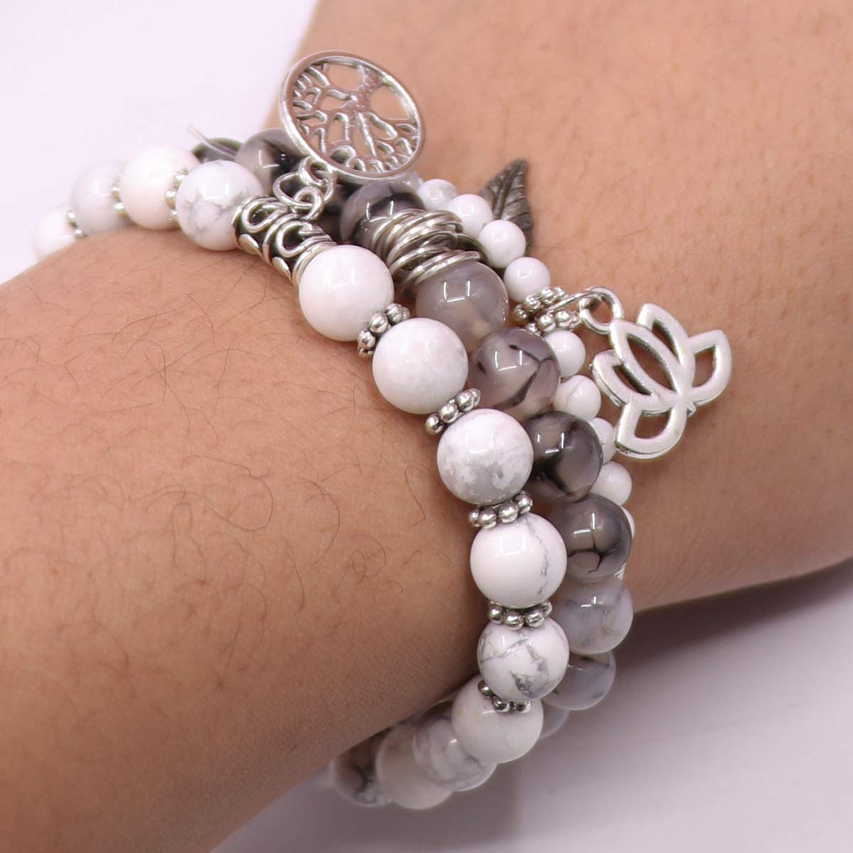 UEUC Tree of Life Yoga Healing Stone Bracelets,Multilayer Lotus Chakra Stone Reiki Bracelet Sets,Anxiety Crystal Natural Stone,for Women Stress Relief