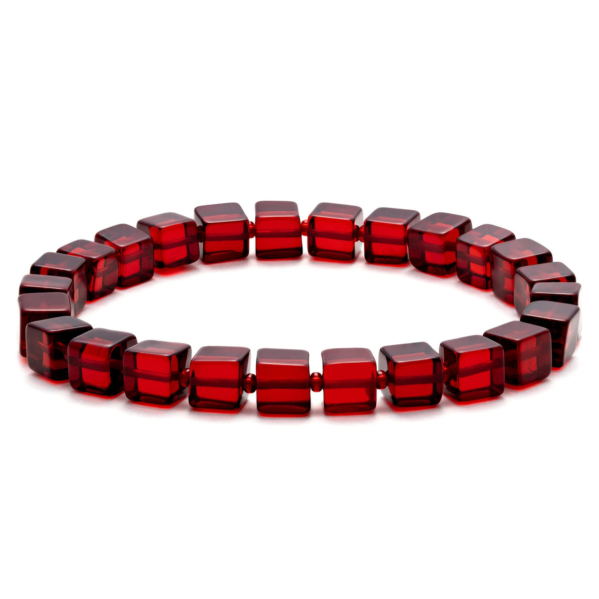 Amber by Mazukna Natural Red Baltic Amber Bracelet for Women and Men – Stretch Wristband with Polished Cube Beads, Lightweight Unisex Jewelry Gift for Daily and Casual Wear (Red)