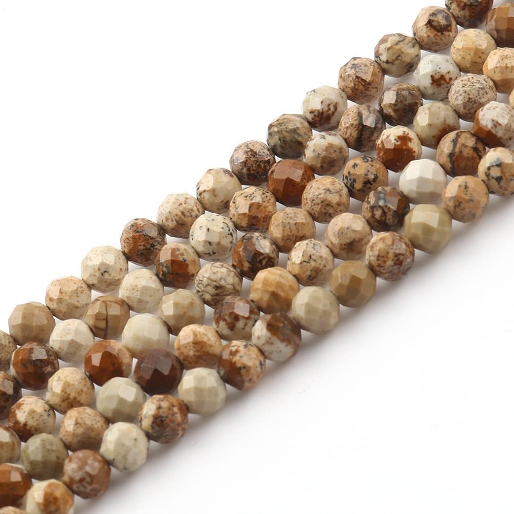 Song Xi 180pcs 2mm Natural Picture Gemstone Beads Faceted Round Loose Stone Beads for Jewelry Making (1 Strand)
