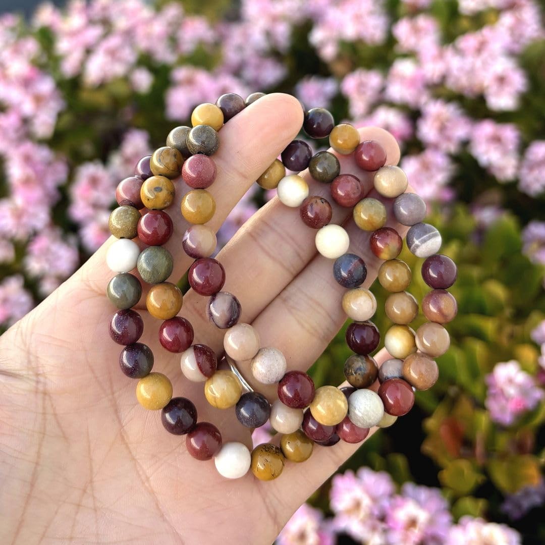 Adabele Real Natural Mookaite Jasper Gemstone Beaded Bracelet 7.5 inch Stretch Chakra Healing Crystal Stone Jewelry Women Birthday Gift (Unisex) GB8-B4