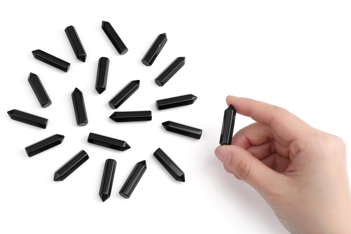 QINJIEJIE Black Obsidian 20 PCS Healing Crystals Stones Sets Wands Bulk Natural Pocket Crystal Towers Assorted Pointed Reiki Gemstones Polished Energy Meditation Chakra Gifts for Women Men