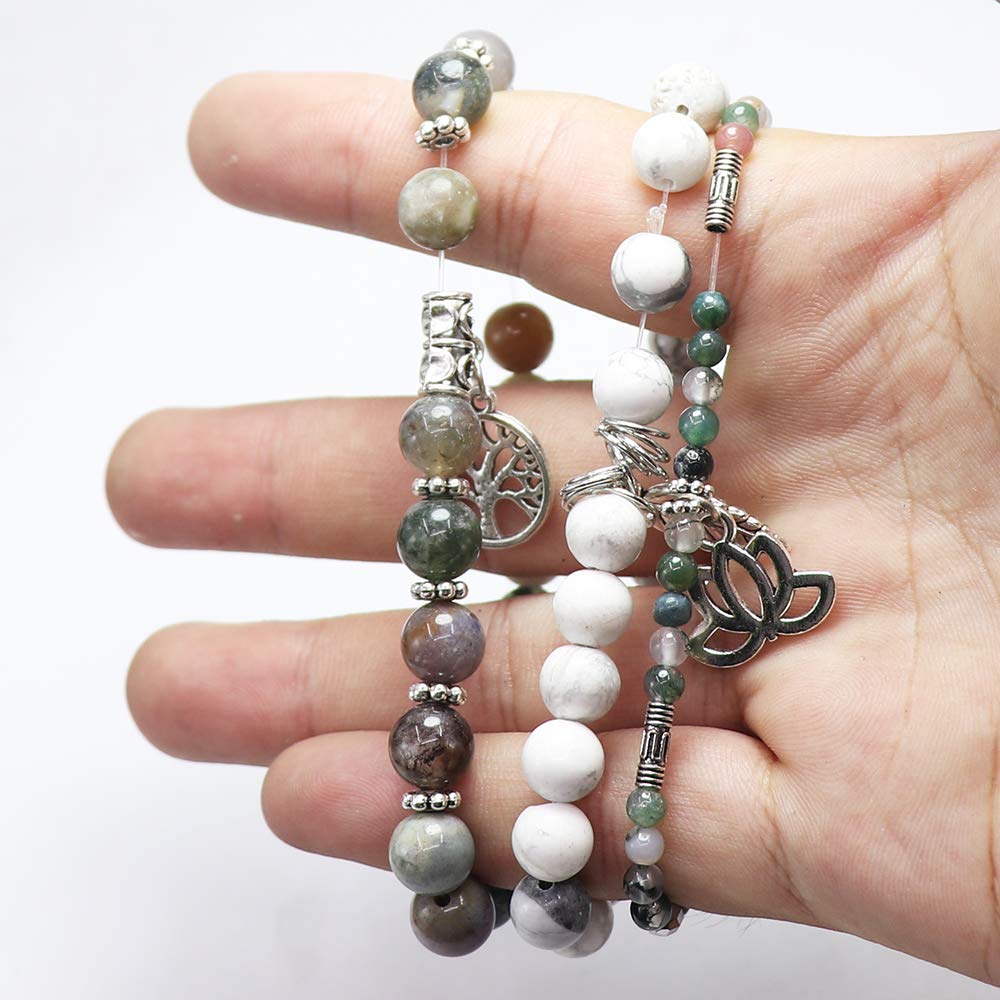 UEUC Tree of Life Yoga Healing Stone Bracelets,Multilayer Lotus Chakra Stone Reiki Bracelet Sets,Anxiety Crystal Natural Stone,for Women Stress Relief