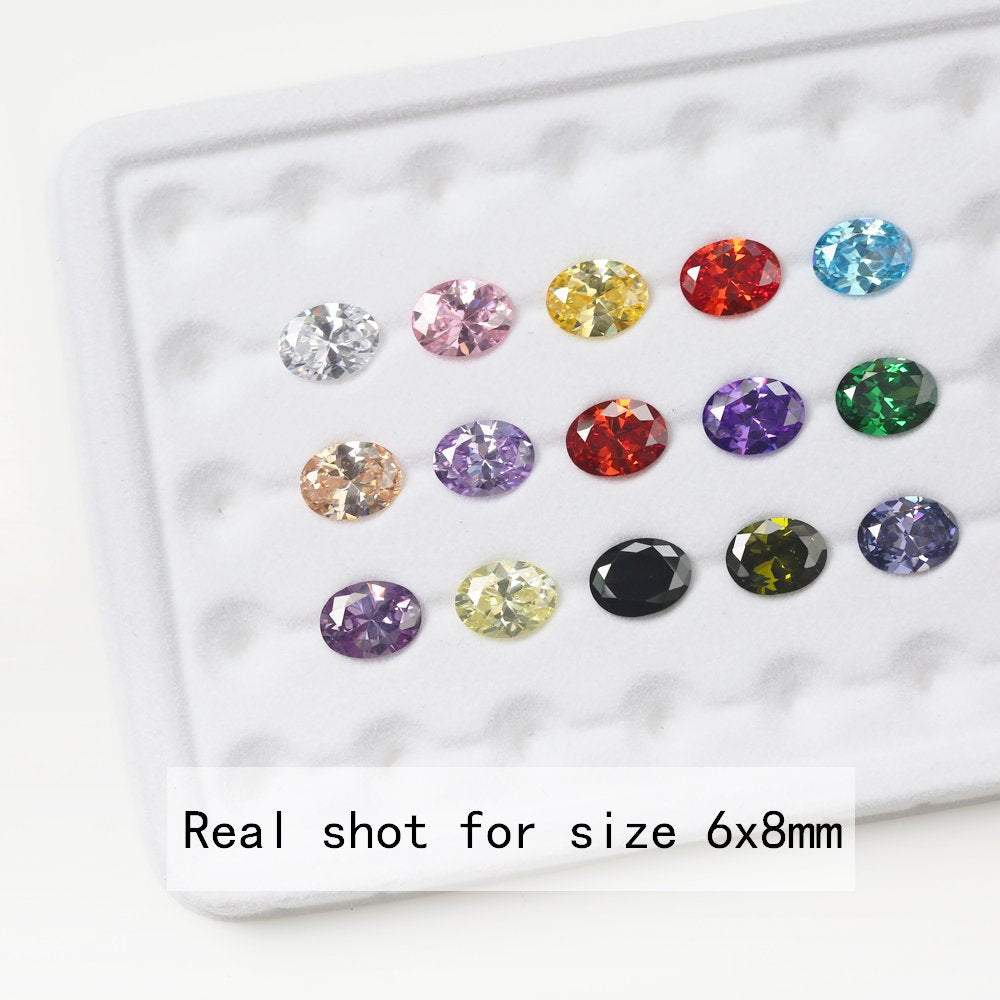 XIANGMO 15pcs 6x8mm 5A Loose Cubic Zirconia Stones Oval Cut CZ Stone Synthetic Gemstone for Jewelry Making, Mix 15 Colors 1pcs per color
