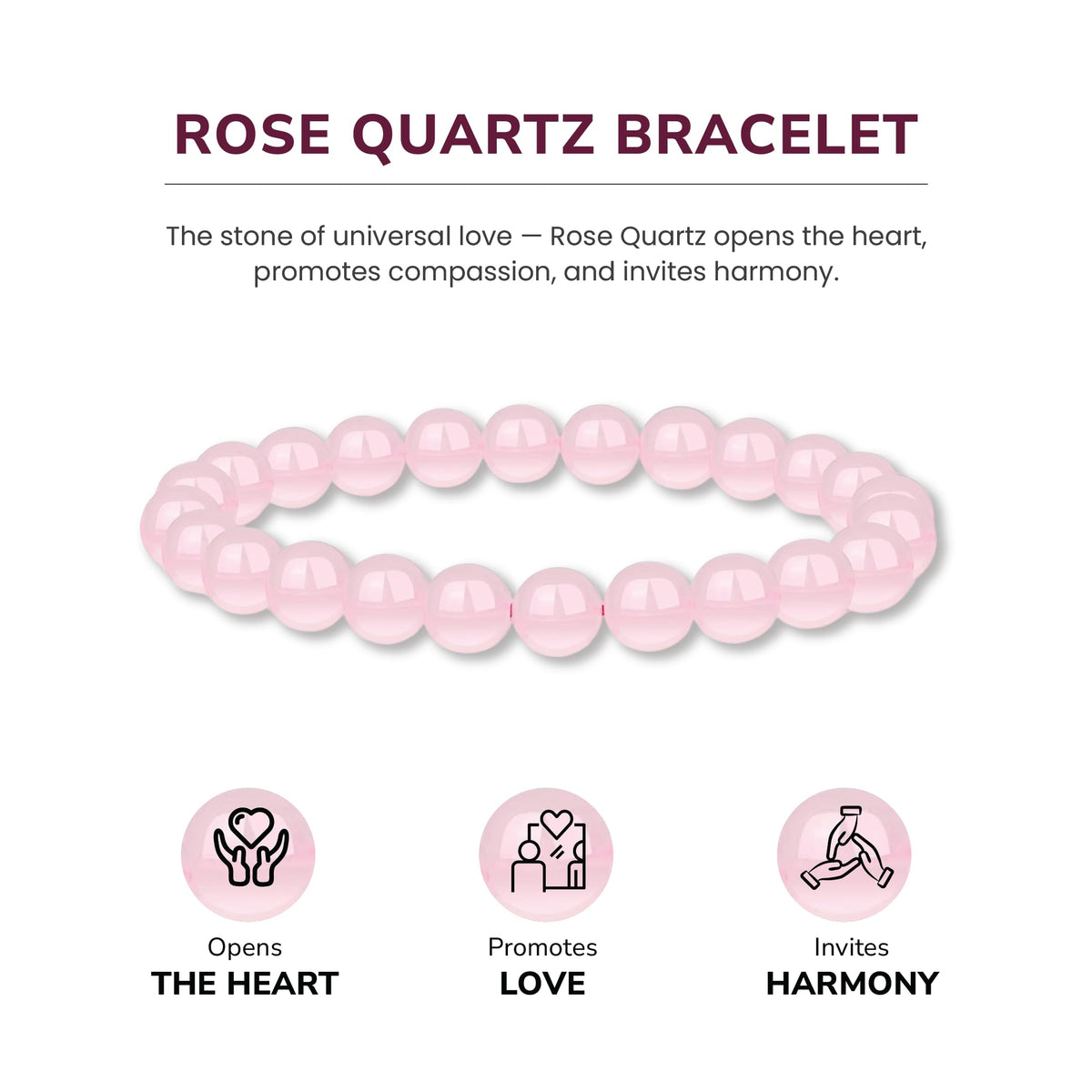 Crystal Vibe Rose Quartz Crystal Bracelet - 8mm Stretchable Rose Quartz Bead Bracelet for Women & Men