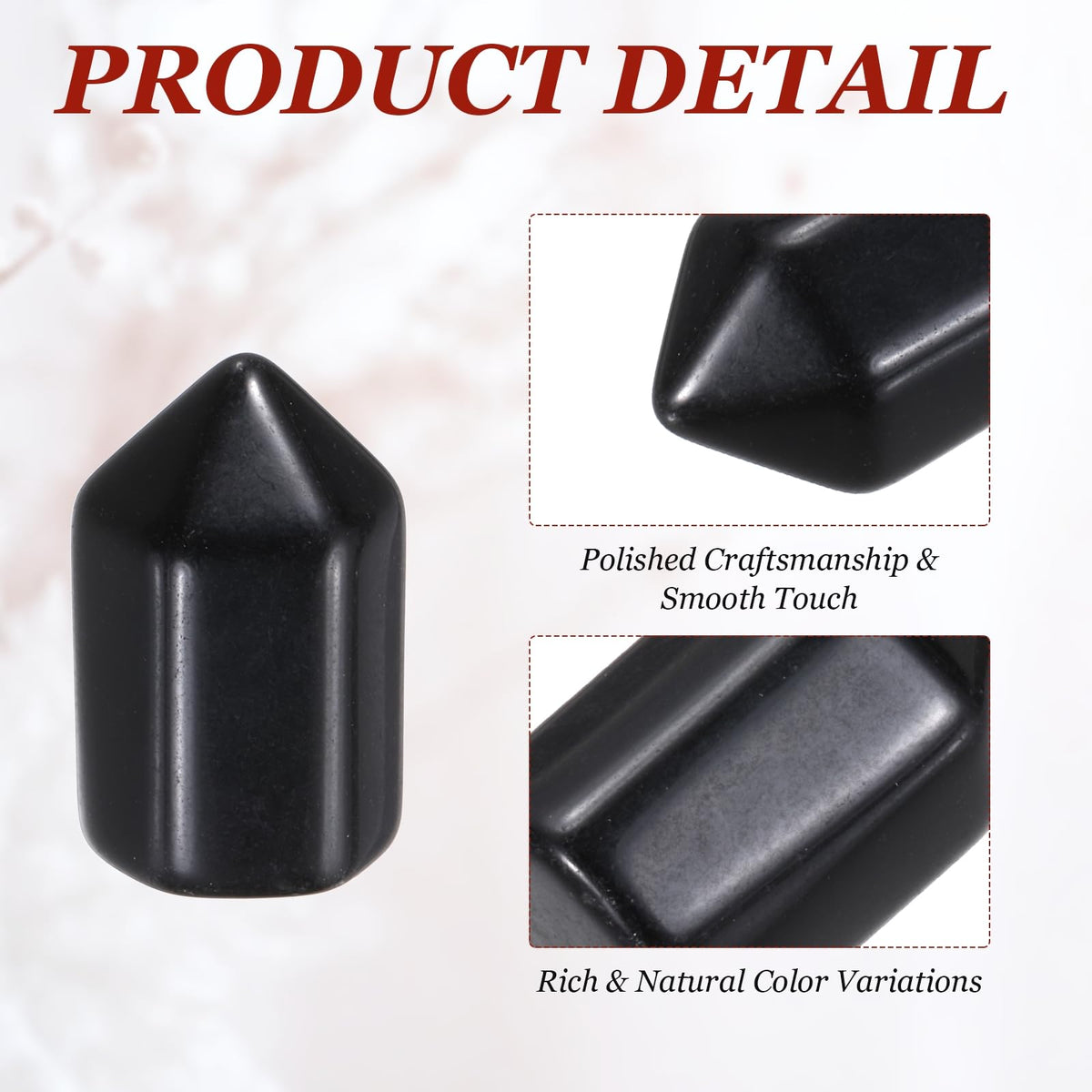 MECCANIXITY Crystals Wands Black Obsidian Hexagonal Faceted Single Points Towers Pocket Polished Stone Bulk for Energy Chakra Meditation Crystal Healing, 15 x 25mm (Black),5Pcs