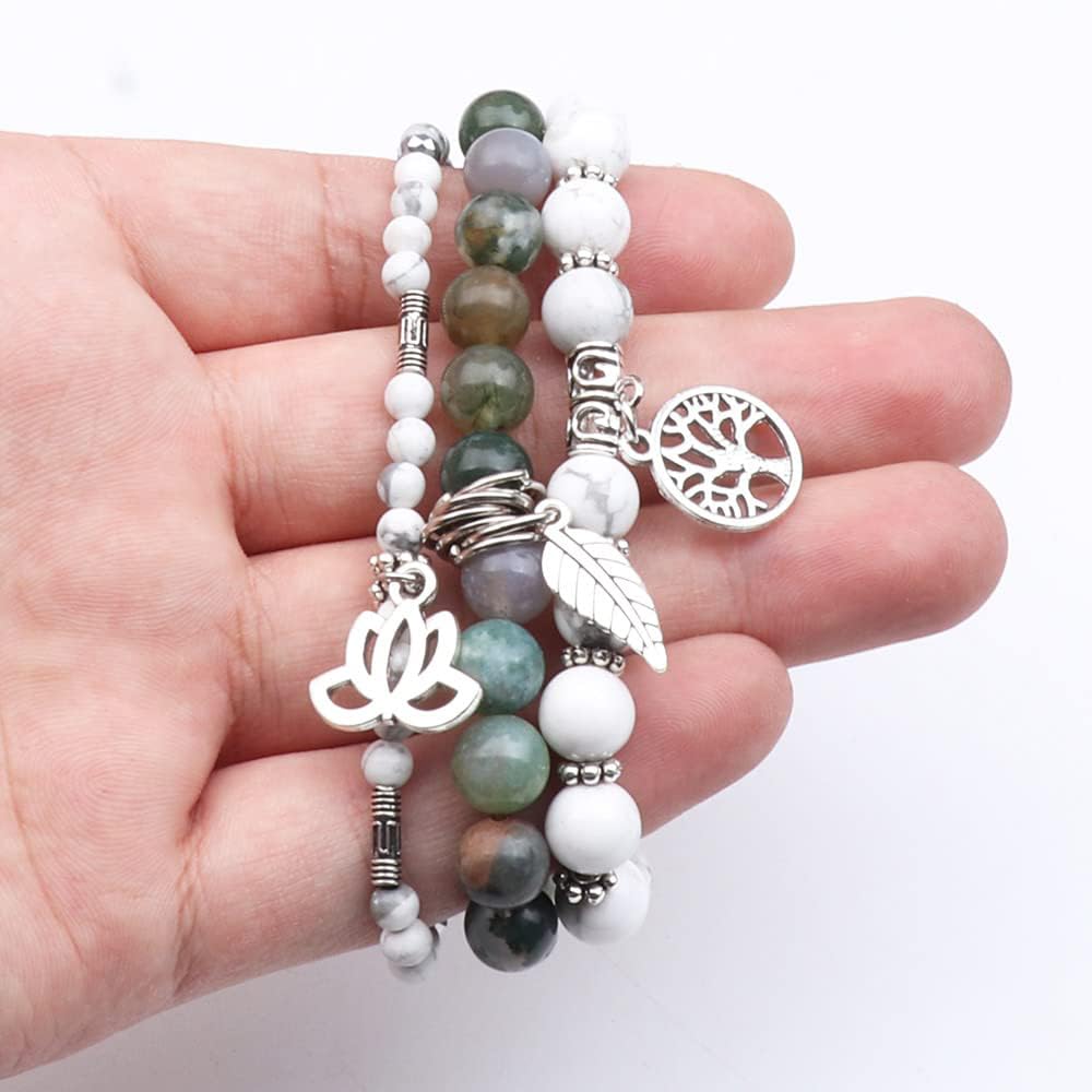 UEUC Tree of Life Yoga Healing Stone Bracelets,Multilayer Lotus Chakra Stone Reiki Bracelet Sets,Anxiety Crystal Natural Stone,for Women Stress Relief(#179)