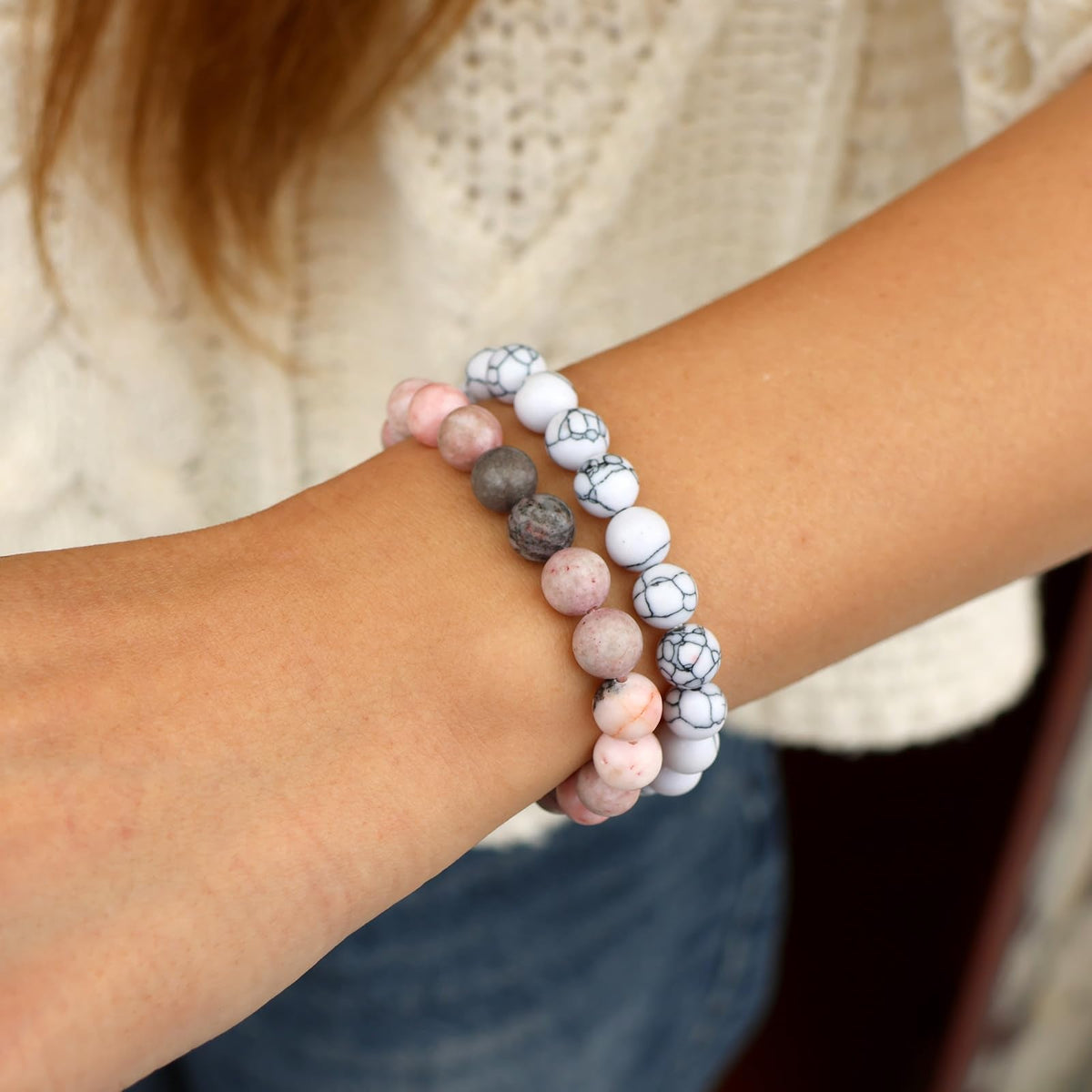 Risyfjew 3 PCS Pink Zebra Jasper Healing Crystal Bracelets Women 8mm Natural Stone Beaded Stretch Bracelet Crystal Gifts for Women