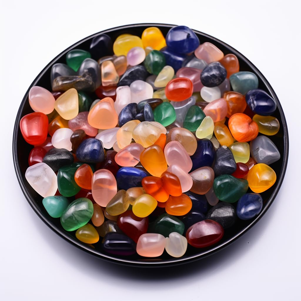SigMntun Polished Colorful Agate Crystal Chips 200 Pcs - 0.3" 10 oz Tumbled Stone Chips Crushed Sea Glass Stones Healing Reiki Crystal Making Home Decoration