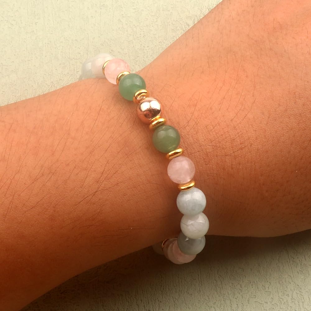KSQS Healing Stone Bead Bracelet for Women, Natural Gemstones Balance Protection, Spiritual Crystal Beads Anxiety Relief with Meaning Card
