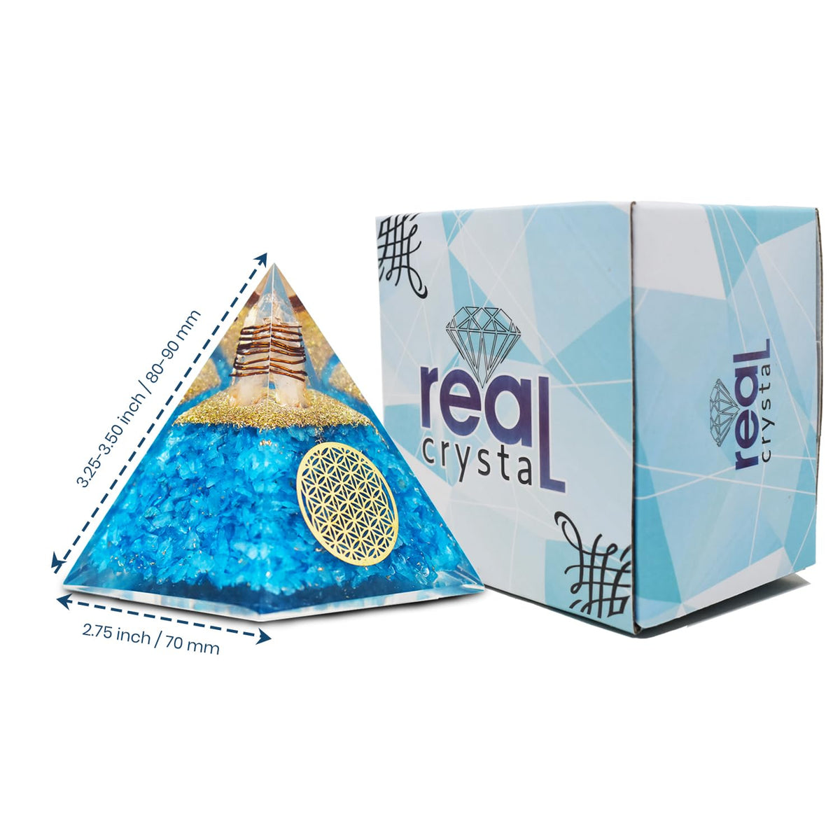 Real Crystal Aquamarine Orgonite Pyramid, Healing Crystal Pyramid, Pyramid Crystal Gemstone Pyramid for Meditation, Motivation, Positivity - Handmade in India