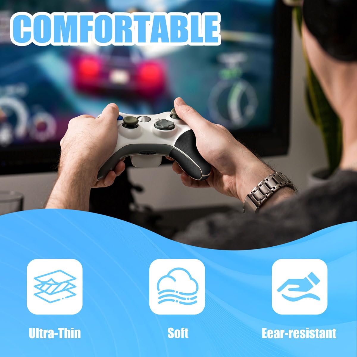 Yorwe Rubber Grip Tape, Ultra-Thin Strong Adhesive Anti-Slip Waterproof Heat Resistant Wear-Resistant Cushion Pad, Making Handles or Contact Surfaces Safer, with Grip and Comfort (Black, 1In x 10Ft)