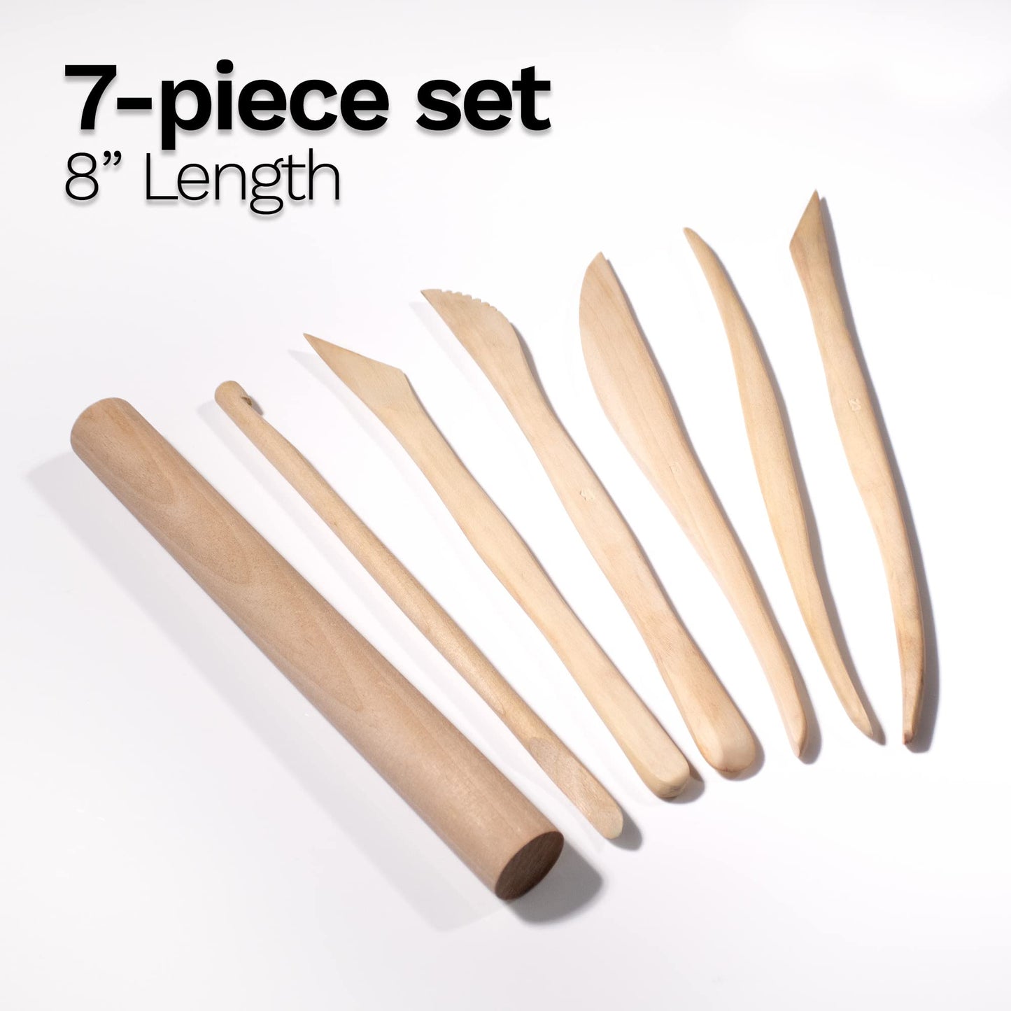 DAS Modelling Tools – 7-Piece Clay Modeling Tools Set - Beginner Clay Tools for All Artists - Versatile Wooden Tools for Shaping and Carving - Wooden Tools Ideal for Clay Projects