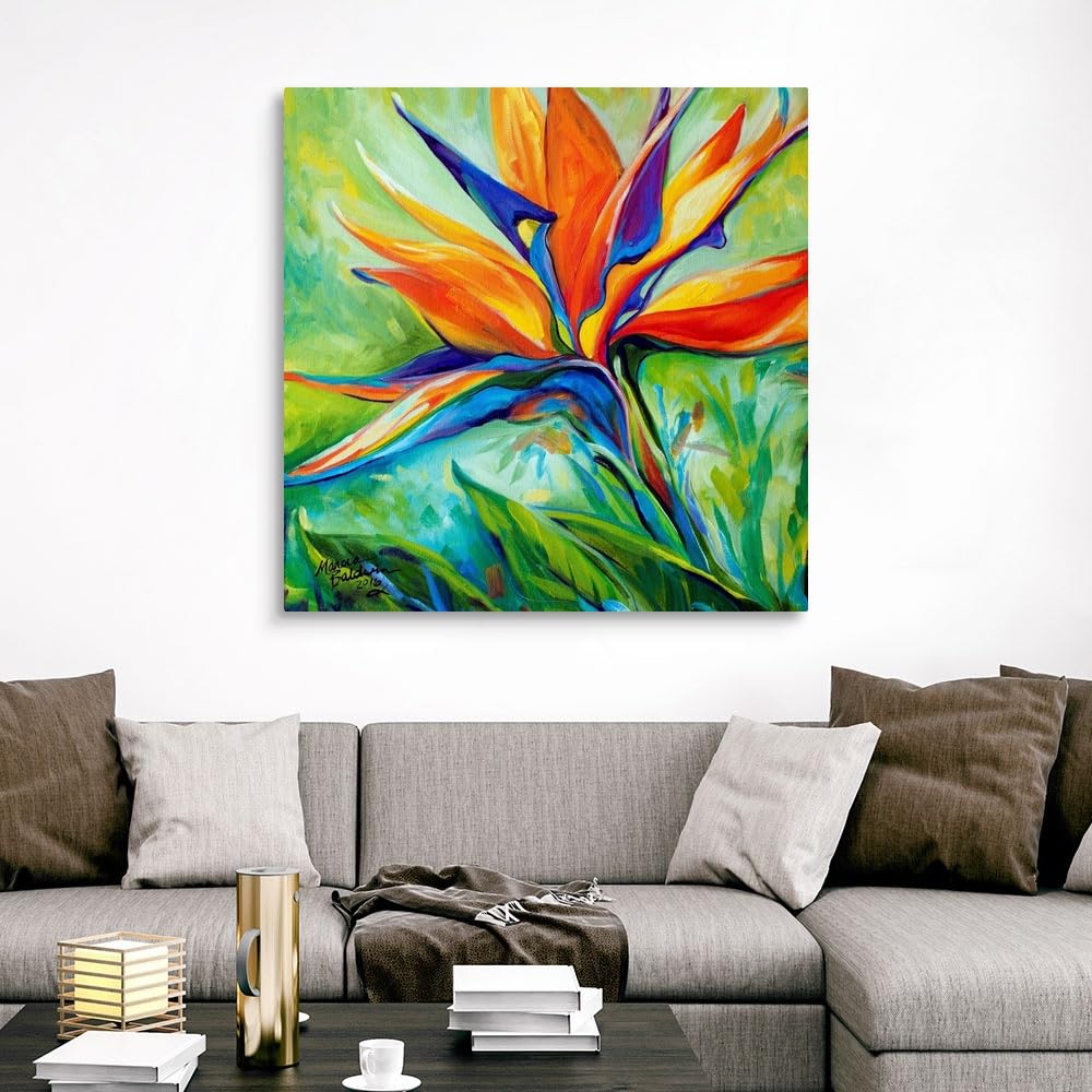 CANVAS ON DEMAND Blessed Day Bird of Paradise Canvas Wall Art Print by Marcia Baldwin, Abstract, Contemporary, Home Decor, Bird Artwork,48" x48in