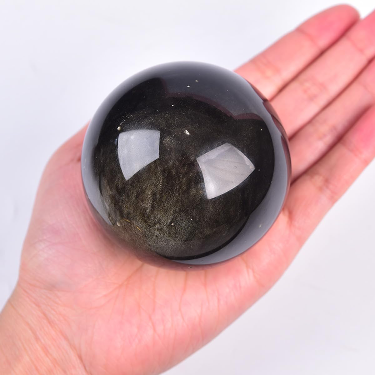 JIC Gem Golden Obsidian Crystal Sphere Large Healing Crystal Ball with Stand Ornament Meditation Witchcraft Decor 2.3-2.7 inch(60-70mm)