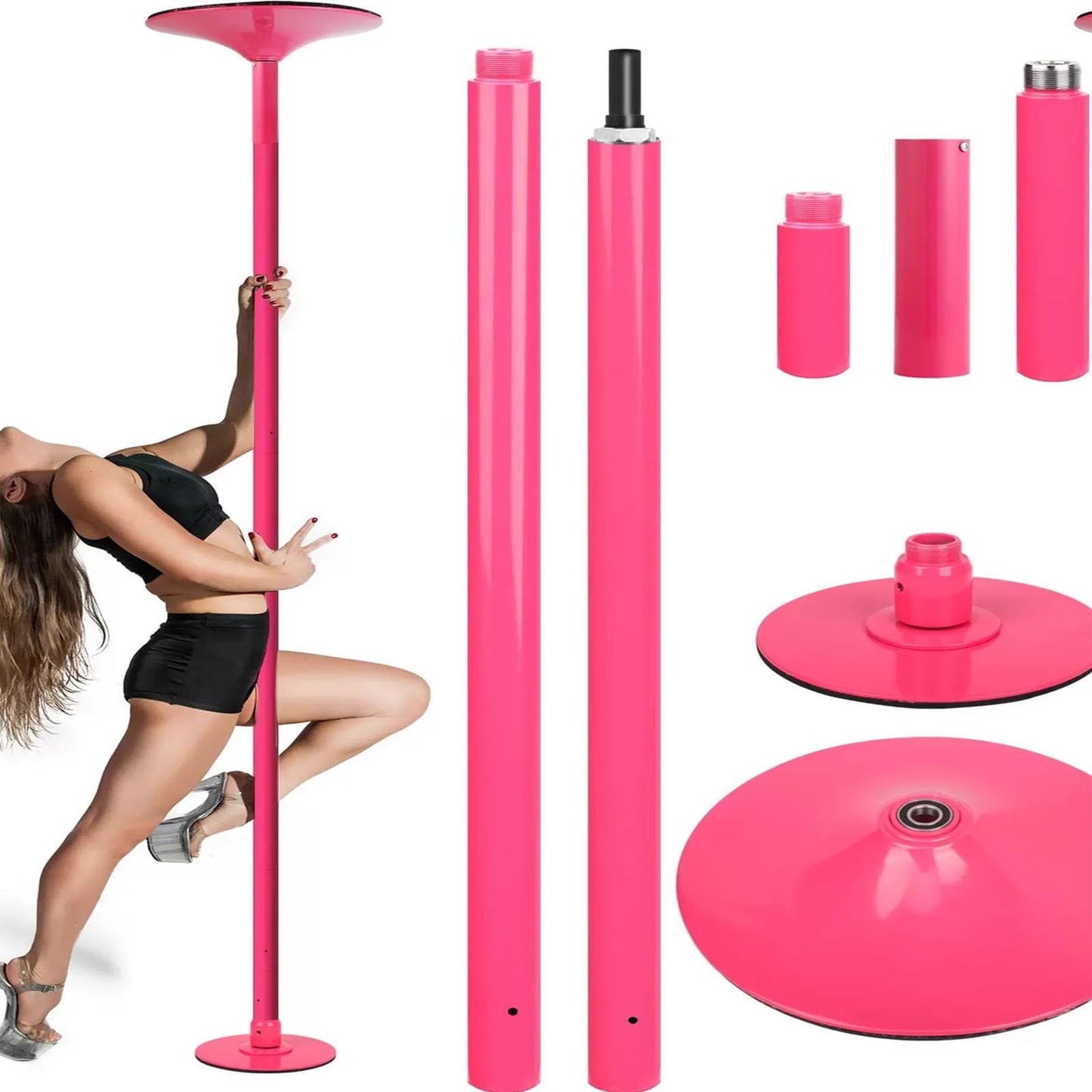 Premium Dance Pole Removable Spinning Static Dancing HeavyDuty Steel Pole Adjustable Height，Dancing Pole,Fixed Dance Pole for Home, Portable & Removable Stripper Fitness Pole, Adjustable HEI