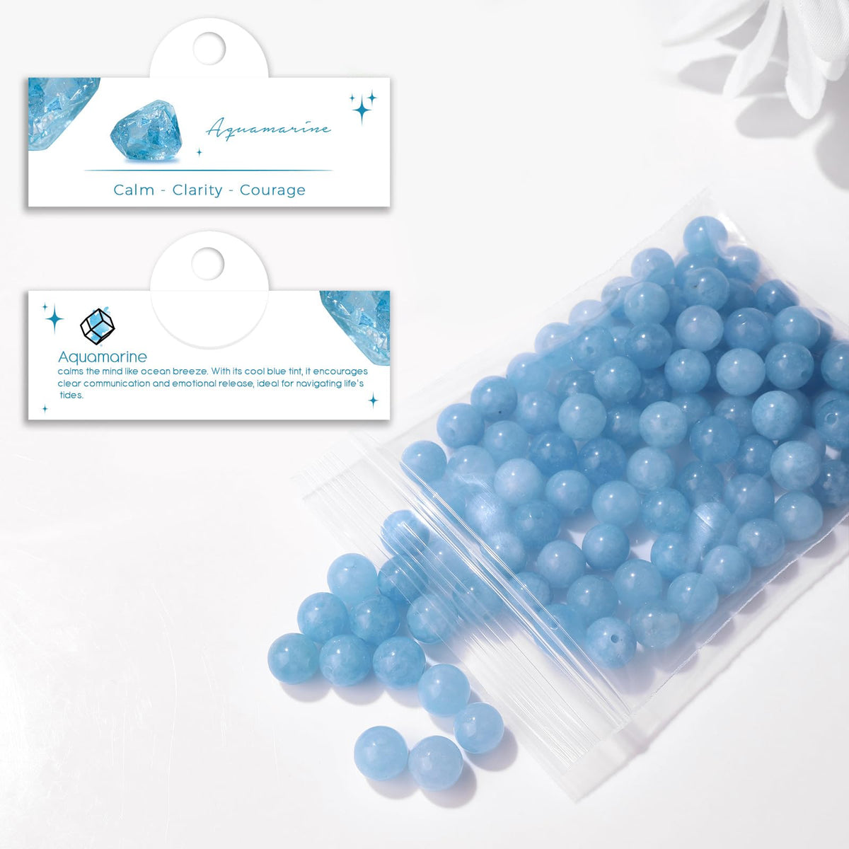 Raicegs 100pcs 8mm Aquamarine Beads Natural Gemstone Beads Round Loose Beads for Jewelry Making DIY Bracelets Necklace