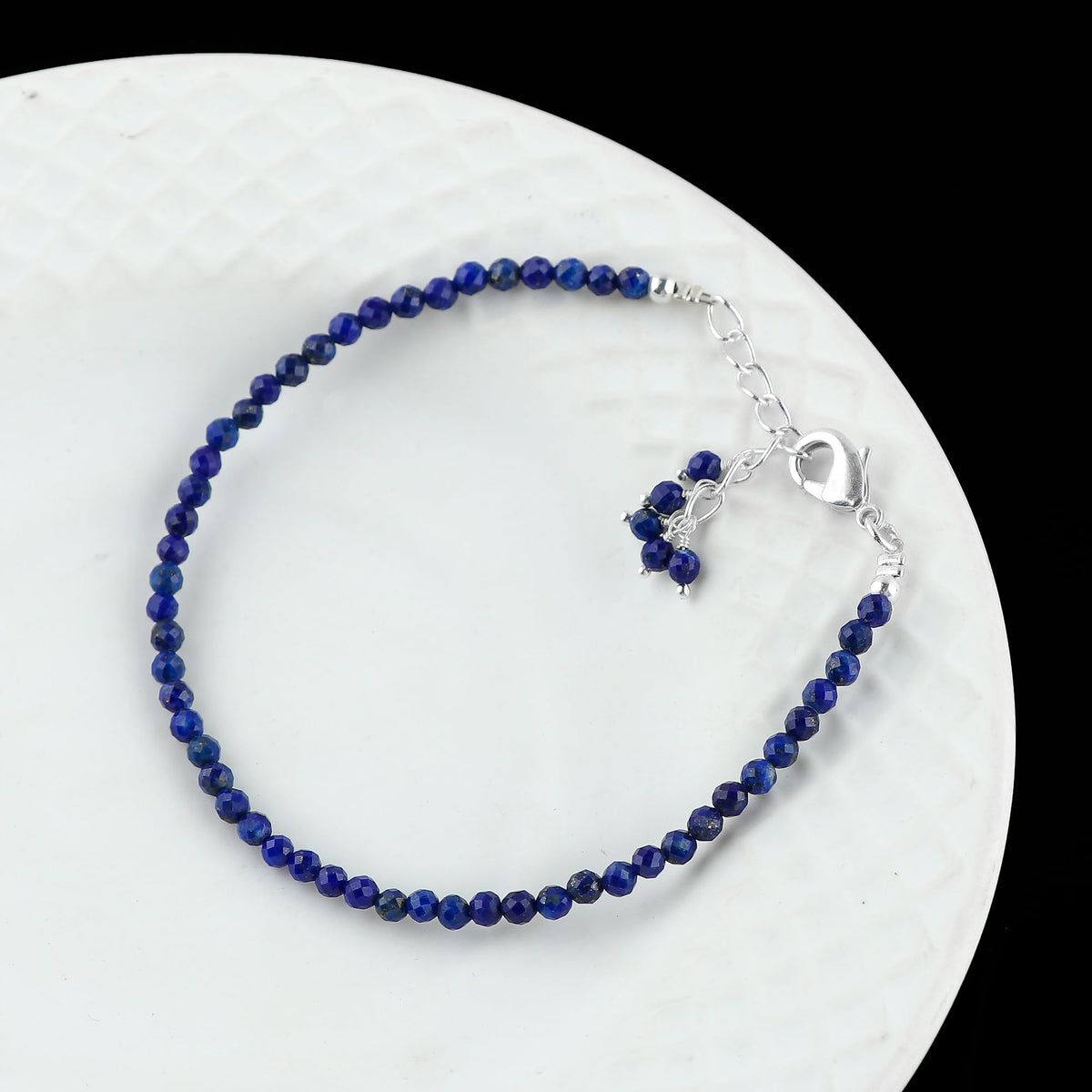 CRYSTALINES Natural Lapis Lazuli Gemstone Bracelets, Faceted Beads Stones, Handmade Boho Hypoallergenic Jewelry for Women, Healing Crystals, Adjustable Silver Plated 7+1inch Birthday Gift