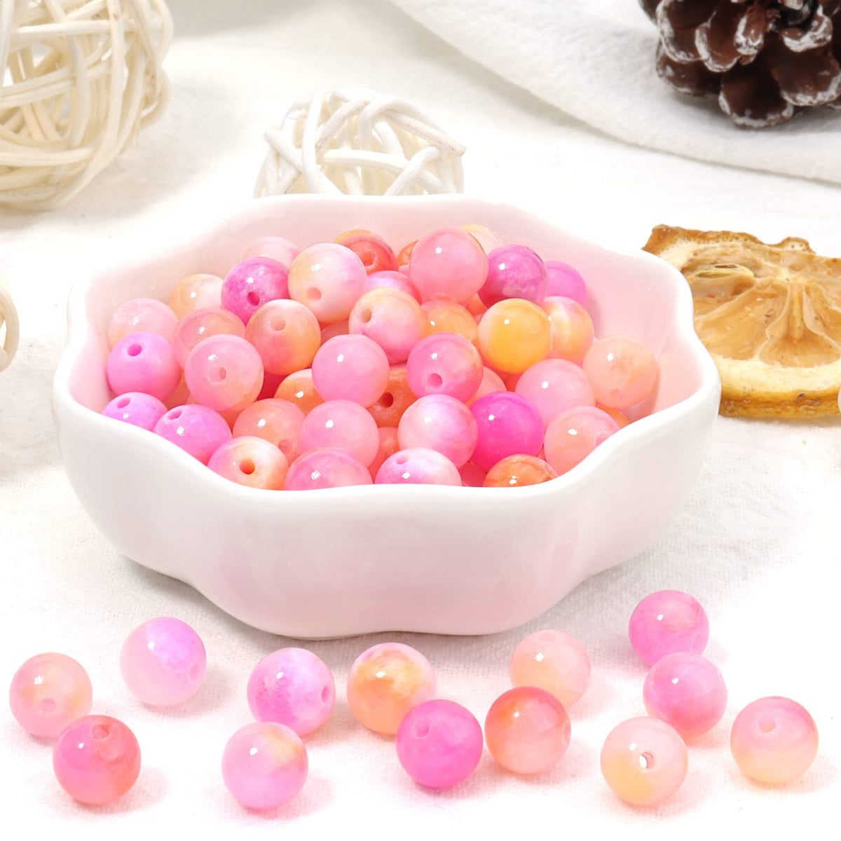 60pcs 6mm Natural Stone Beads Pink Yellow Persian Jade Beads Energy Crystal Healing Power Gemstone for Jewelry Making, DIY Bracelet Necklace