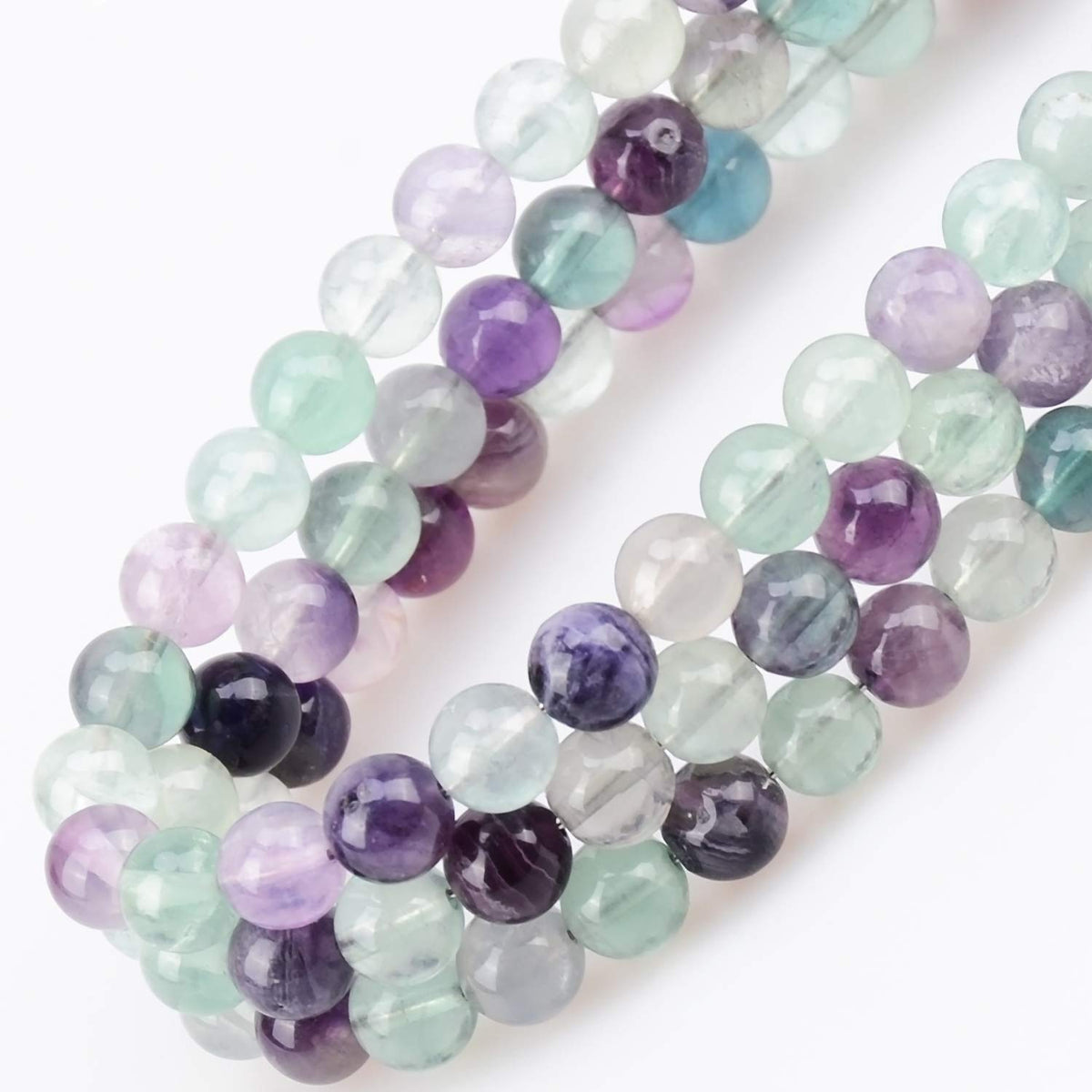 80Pcs Natural Crystal Beads Stone Gemstone Round Loose Energy Healing Beads with Free Crystal Stretch Cord for Jewelry Making (Flourite, 10mm)