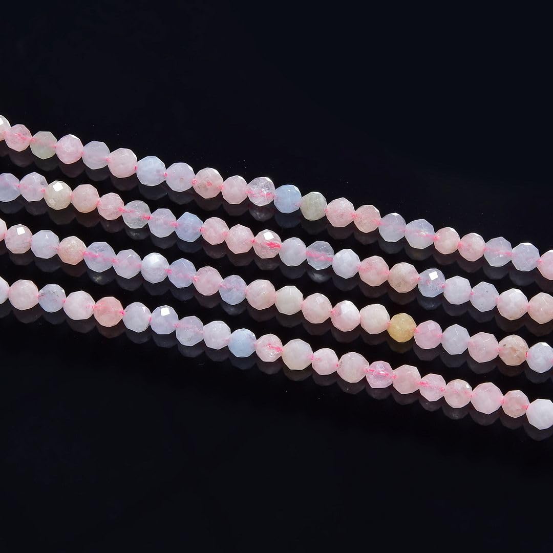 Adabele 30 Inch Natural Morganitge Beryl Healing Gemstone 4mm (0.16 Inch) Tiny Small Faceted Round Loose Beads Stone Spacer (170-190pcs) for Craft Jewelry Making GK4-10