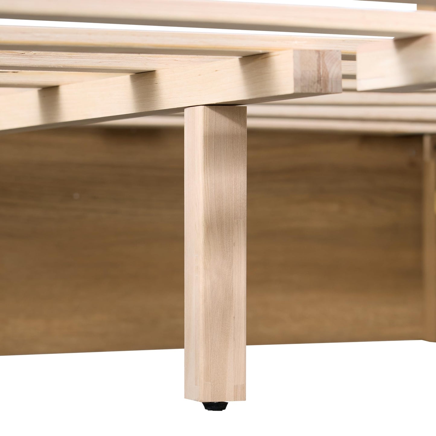 WAMPAT Wood Canopy Bed Frame Queen Size, Solid Wood Poster Bed with 12 Slats and Support Legs, 800 lbs Capacity, No Box Spring Needed, Modern Oak Wooden Bed with Upholstered Headboard for Bedroom