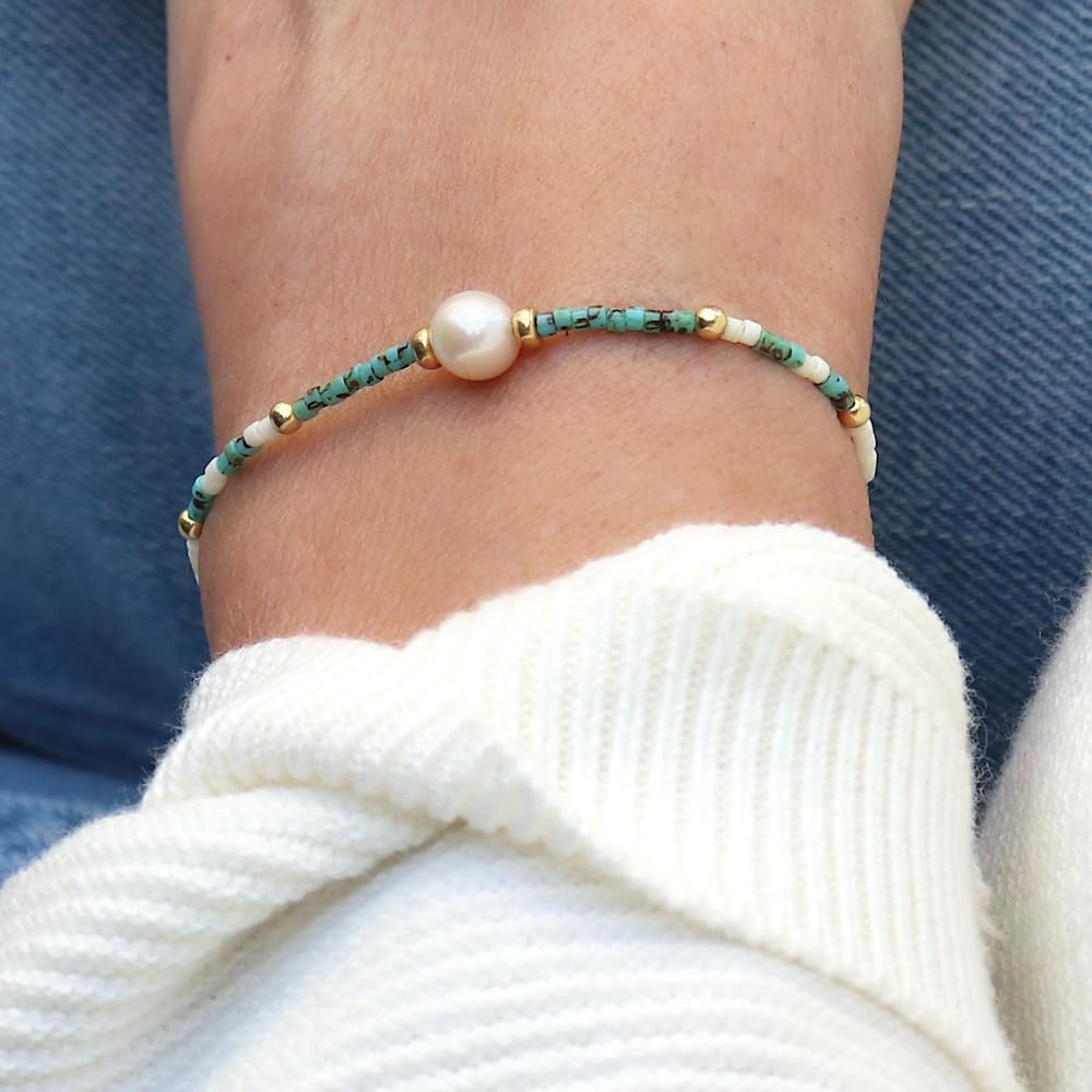 Opalencian Aventurine Pearl Beaded Stackable Bracelet for Women,3PCS/set Stack Green Beads Bracelet Charm Jewelry Gifts Friendship