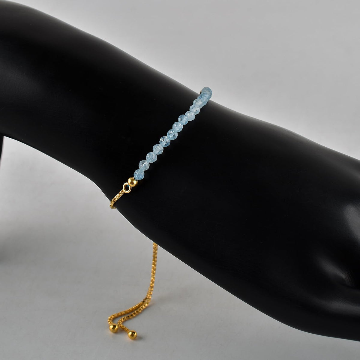 InfinityGemsArt Aquamarine Bracelets For Women March Birthstone Jewelry Micro Blue Beads Beaded Stone Bolo Slider Crystals Gemstones Bracelet, 14K Gold Plated Adjustable Chain, Mother's Day Jewelry For Mom