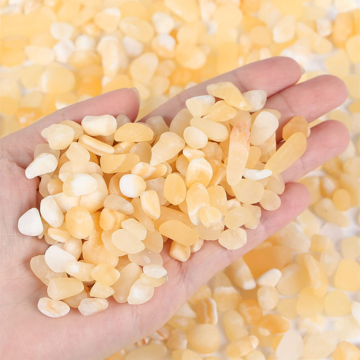 1lb Yellow Jade Aquarium Gravel Rocks Natural Tumbled Healing Crystal Chips Bulk Gemstones Crushed Stones for Fountain Vase Filler Planters Decorative Fish Tank Potted Reiki Energy Balancing