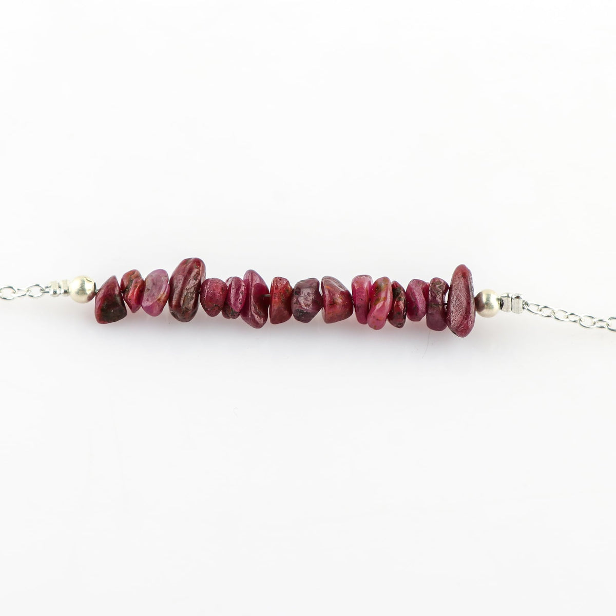 Gemimpression Handmade Ruby Chips Bar Bracelet – Natural Energy Healing Crystals – Silver Plated Adjustable 8 Inch Chain – Christmas Gift