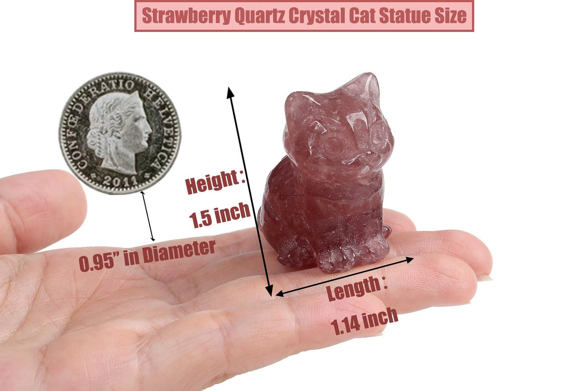 DUQGUHO Cat Decor Strawberry Quartz Cat Crystal Figurines Crystals Gifts for Cat Lovers Men Women Lucky Cute Cat Statue for Room Desk Decor 1PC