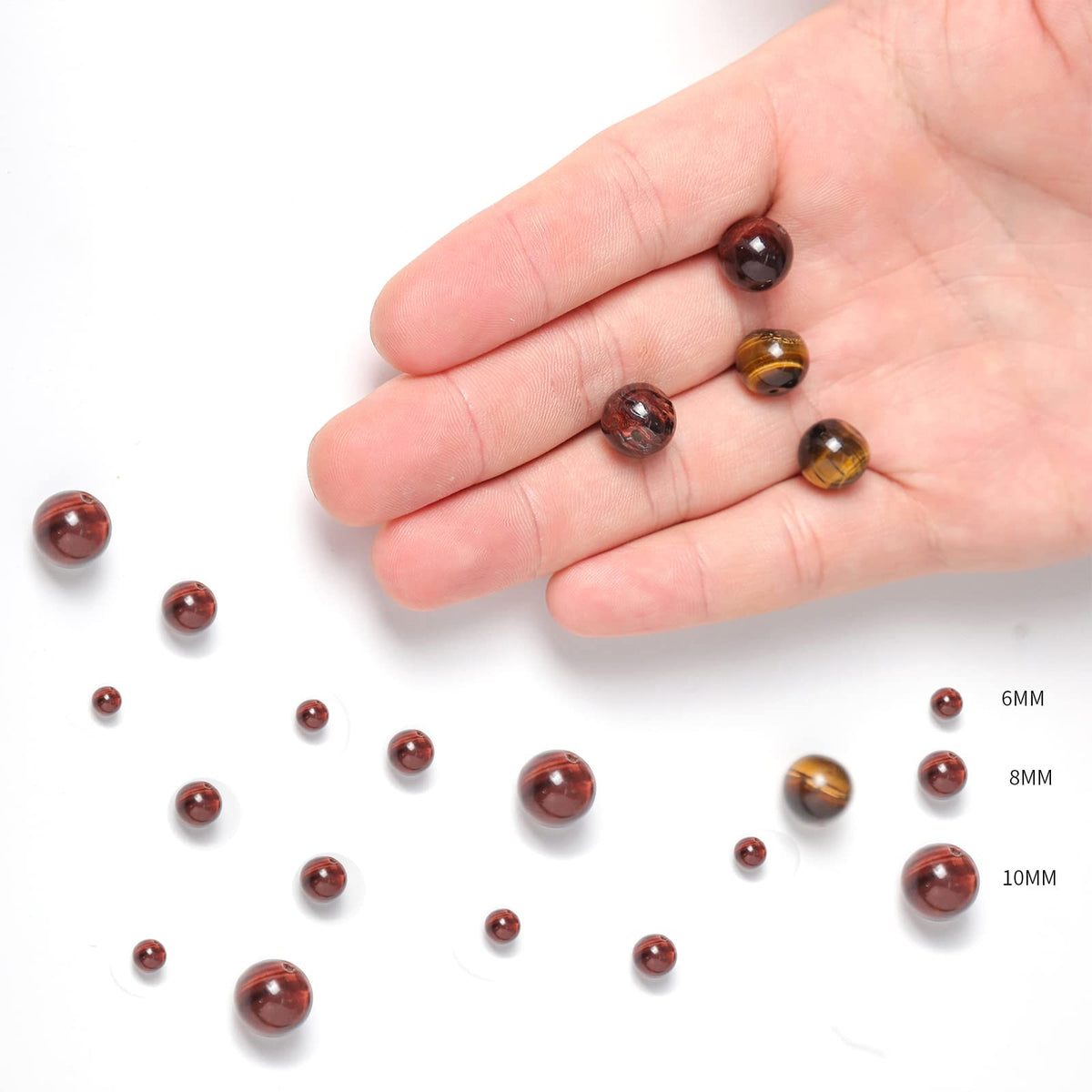 45pcs 8mm Natural Stone Beads Tricolor Tiger Eye Beads Energy Crystal Healing Power Gemstone for Jewelry Making, DIY Bracelet Necklace