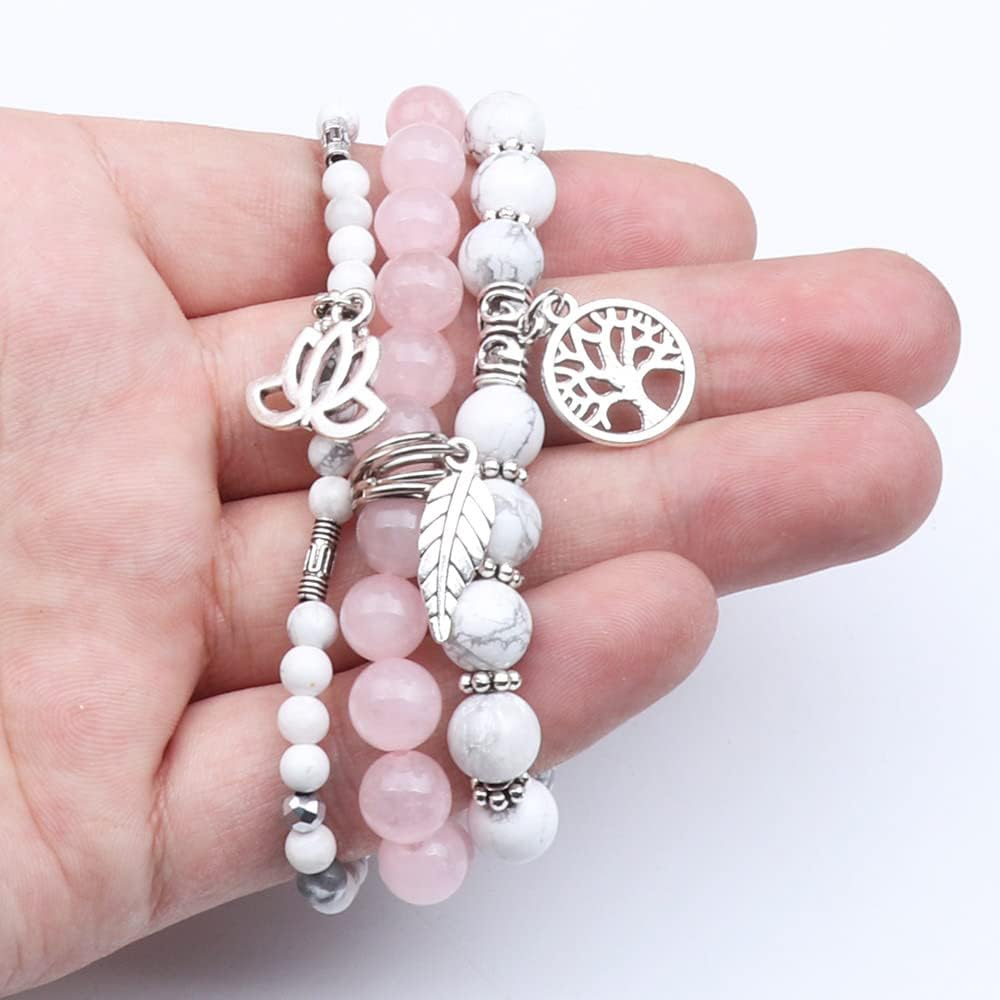 UEUC Tree of Life Yoga Healing Stone Bracelets,Multilayer Lotus Chakra Stone Reiki Bracelet Sets,Anxiety Crystal Natural Stone,for Women Stress Relief(#178)