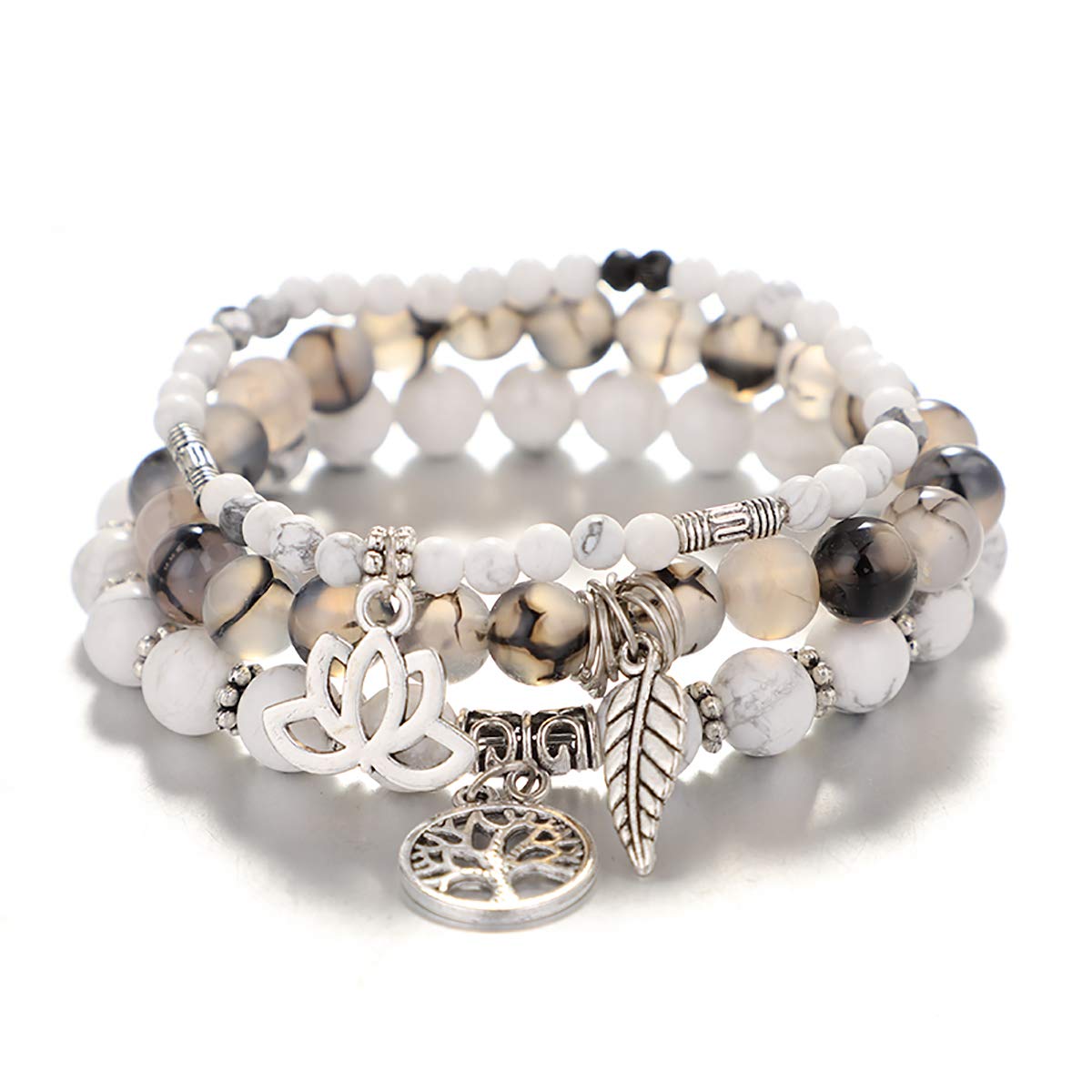 UEUC Tree of Life Yoga Healing Stone Bracelets,Multilayer Lotus Chakra Stone Reiki Bracelet Sets,Anxiety Crystal Natural Stone,for Women Stress Relief