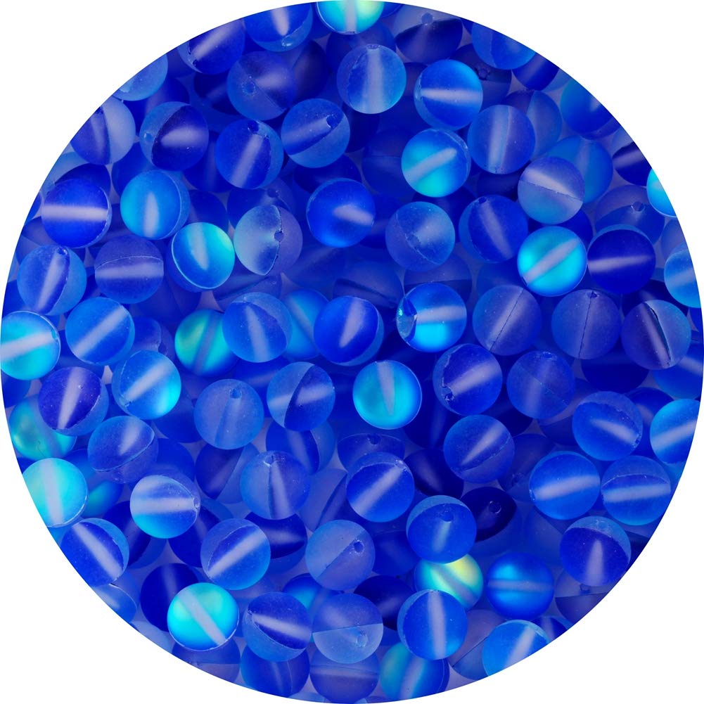 Matte Aurora Crystal Glass Beads Blue 100pcs 8mm Flash Glitter Shining Mermaid Round Loose Aura Bead Frosted Moonstone for Jewelry Making (Blue, 8mm)