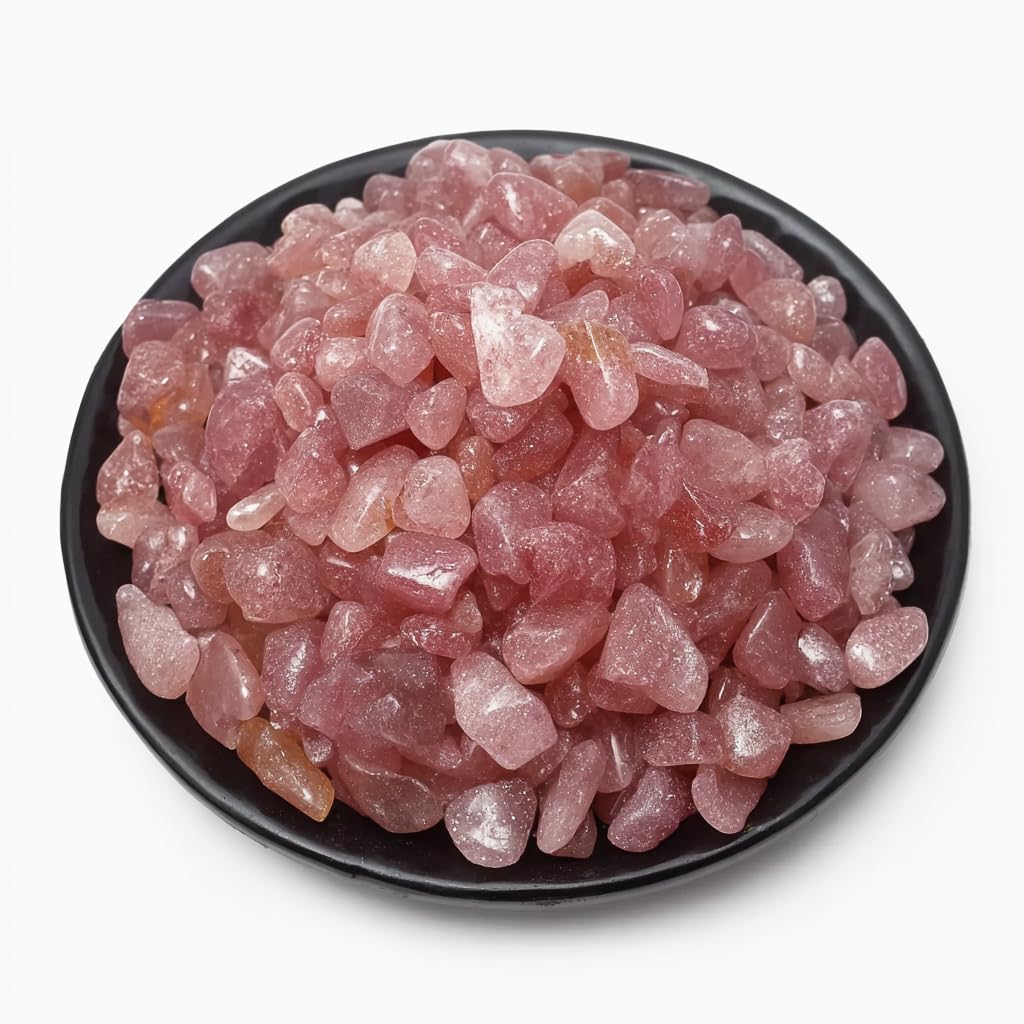 SigMntun Polished Strawberry Quartz Crystal Chips 128 Pcs - 0.4" 10 oz Pretty Tumbled Stone Chips Mineral Rocks Crushed Sea Glass Stones Healing Reiki Crystal Making Home Decoration