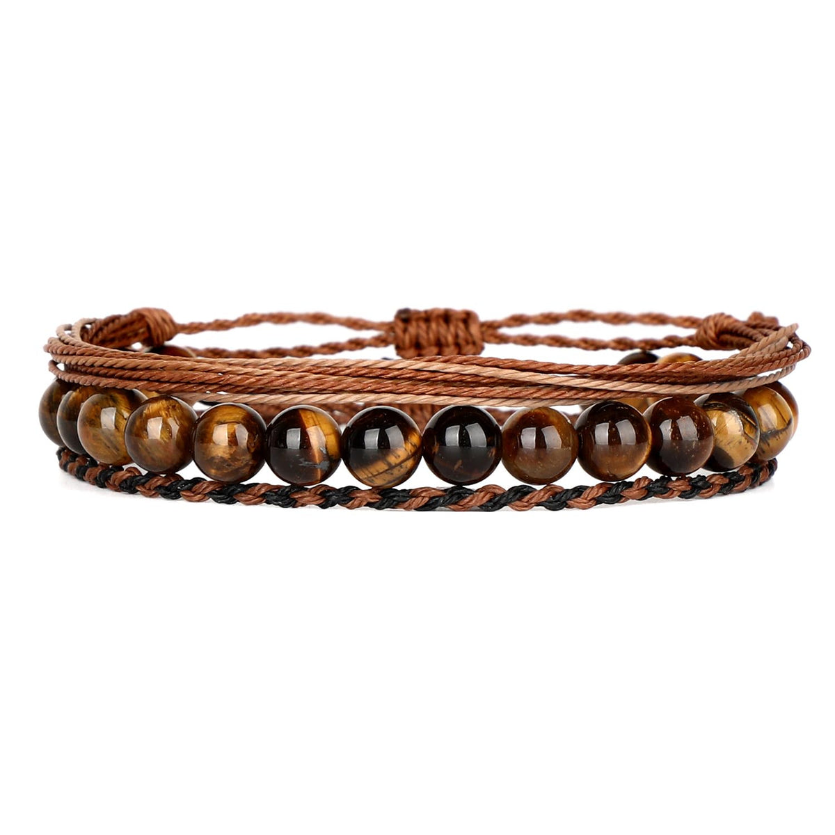 QOGIR Handmade Healing Bracelet,8mm Natural Yellow Tiger Gem Stone Beads Bracelet,for Men Women Gifts with 2PCS Size Adjustable Rope Bracelets