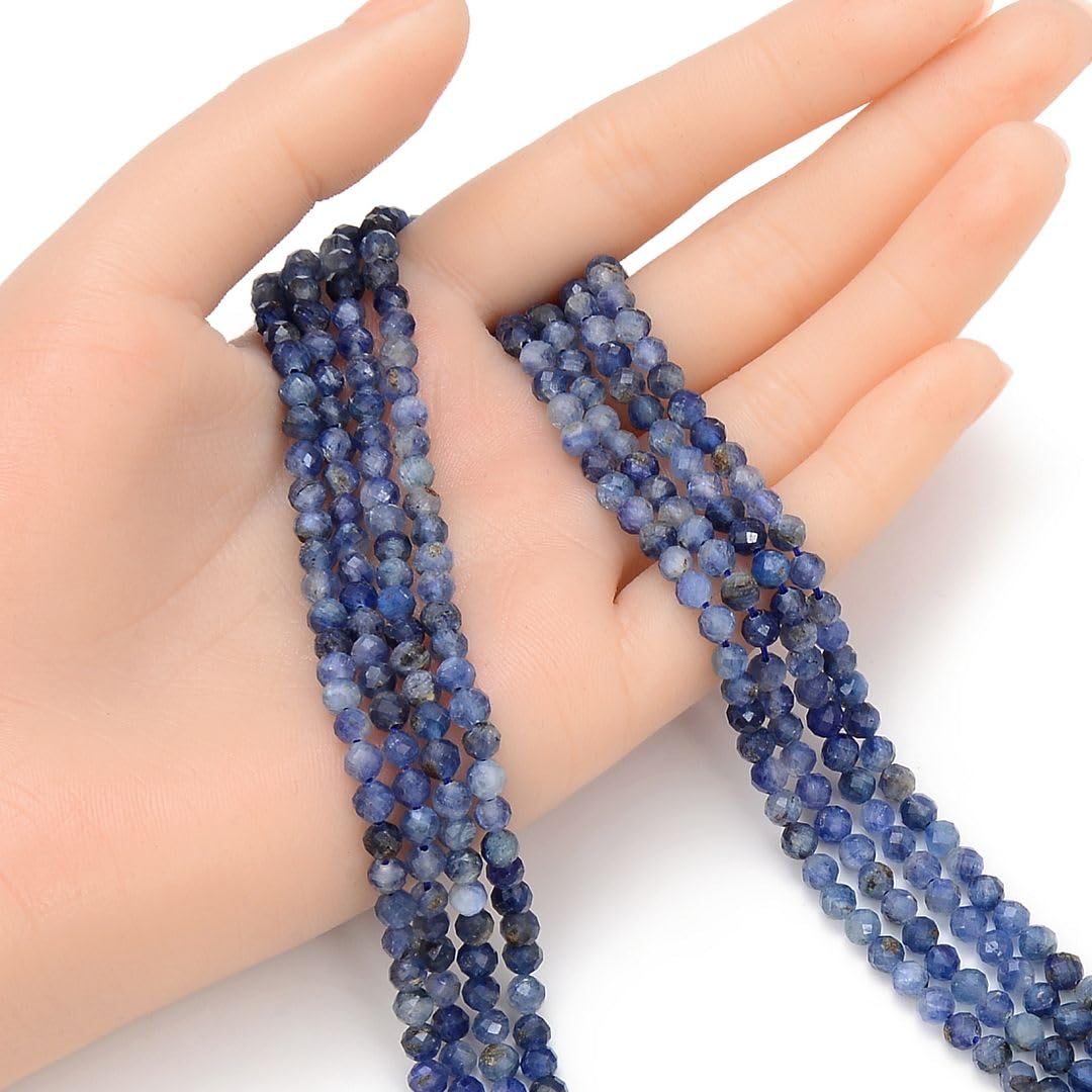 Adabele 15 Inch Natural Blue Kyanite Healing Gemstone 4mm (0.16 Inch) Tiny Small Faceted Round Loose Beads Stone Spacer (80-90pcs) for Craft Jewelry Making GK4-21