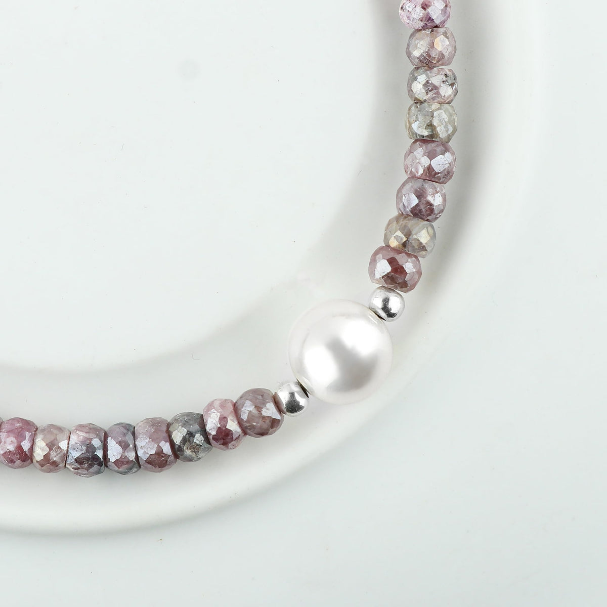 CRYSTALINES Coated Silverite Gemstones Beads Bolo Bracelets with Pearl, Handmade, Birthstone, Beaded Bracelet, Crystals Jewelry, Women Bracelet, Silver Plated Adjustable Chain 10inch