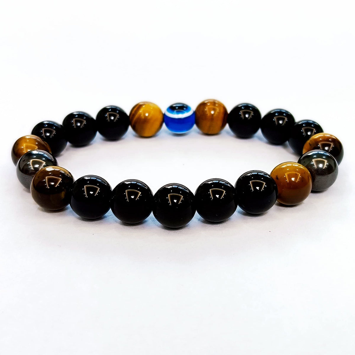 WEFRIN Evil Eye with Hematite Black Obsidian Tiger Eye Stone Triple Protection Bracelets for Men Women, Crystal Stone Bracelet Bring Luck Prosperity and Happiness Jewelry