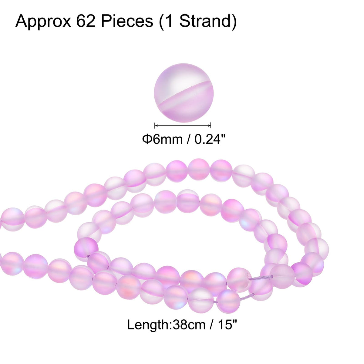 uxcell Matte Crystal Glass Beads 6mm Synthetic Frosted Shining Semi-Precious Round Loose Beads Synthetic Moonstone for Jewelry Making DIY Bracelet, Light Purple