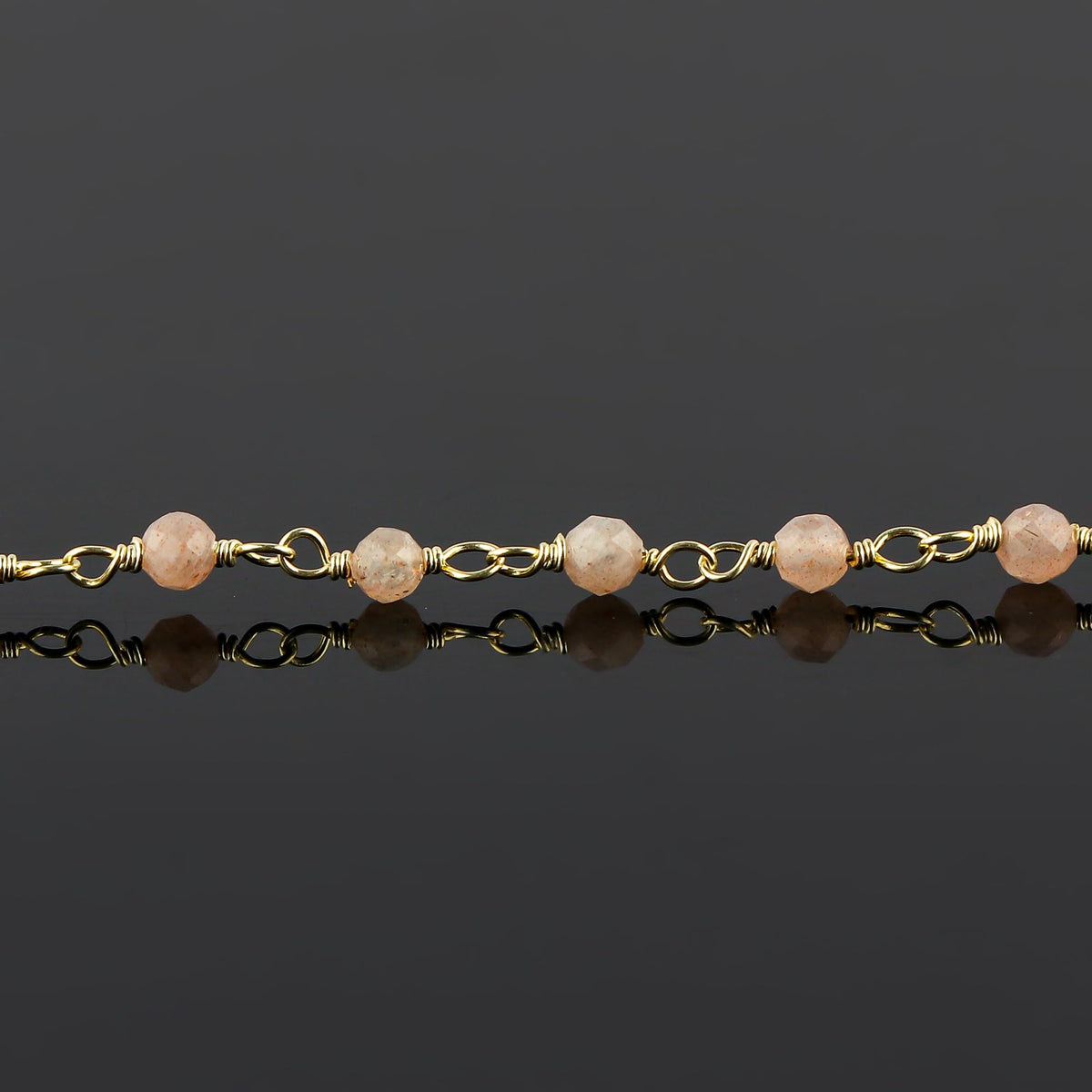 CRYSTALINES Natural Peach Moonstone Gemstone Cluster Bracelet, 14K Gold Plated Rosary Chain Beads, Handmade Bohemian Jewelry for Women, Healing Crystals, Birthday Christmas Gift, 8"