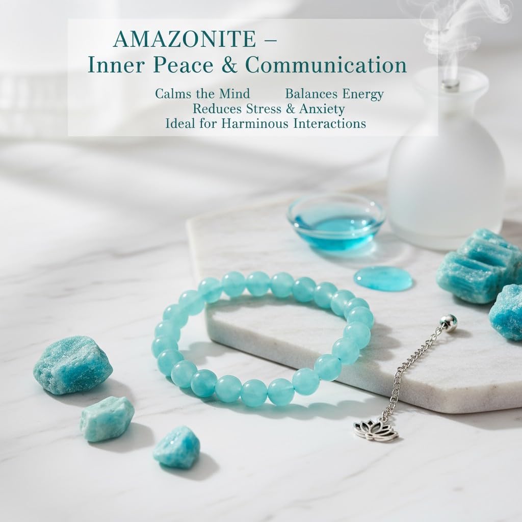 The Vida Handmade AAA+ Quality Crystal Stretch Elastic Bracelet - Nature Gemstone - Crystal of Amazonite 8mm - Jewelry Gift - Holiday Gift - For Women & Men
