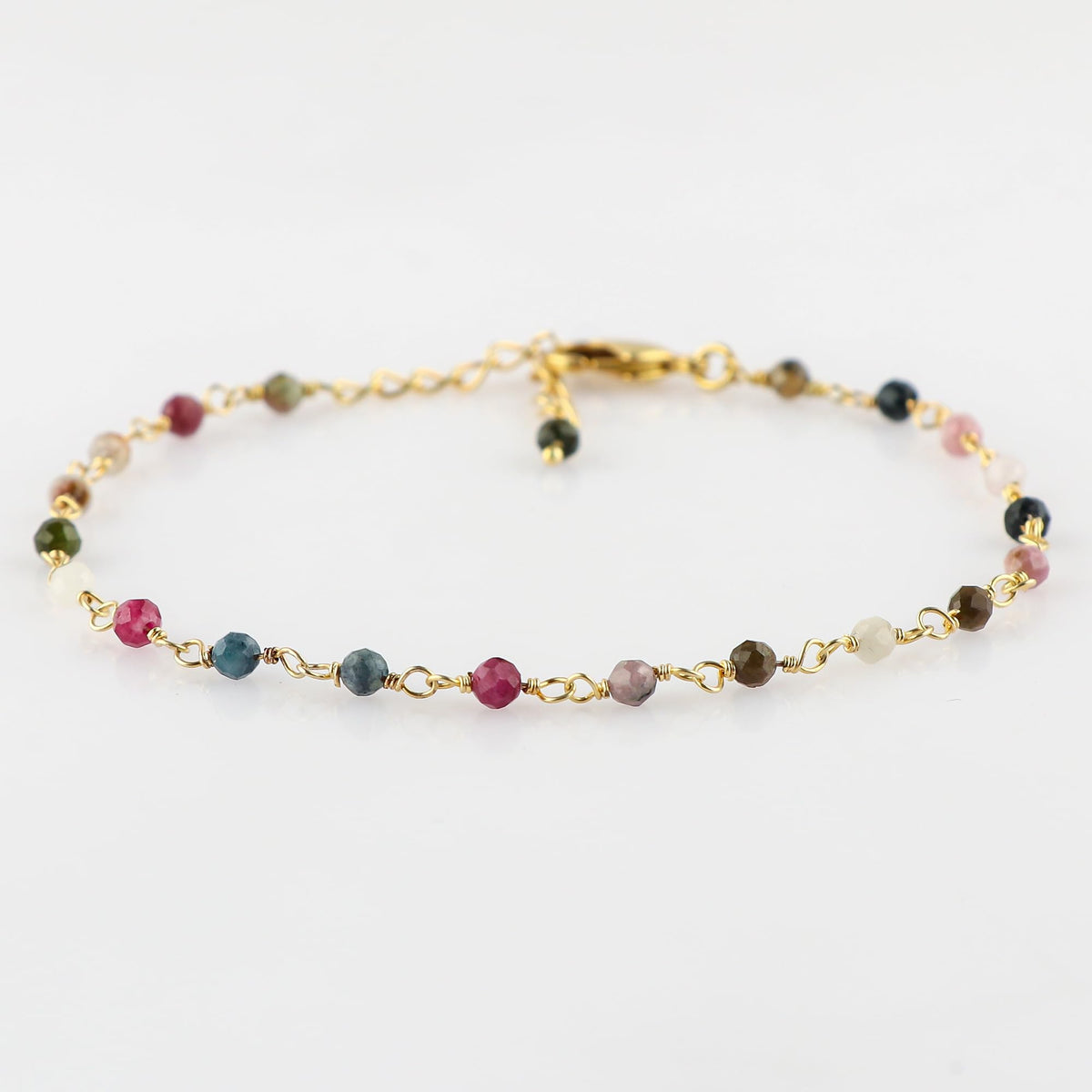 CRYSTALINES Natural Multi Tourmaline Gemstone Cluster Bracelet, 14K Gold Plated Rosary Chain Beads, Handmade Boho Jewelry for Women, Healing Crystals, Christmas Gift Size- 8inch