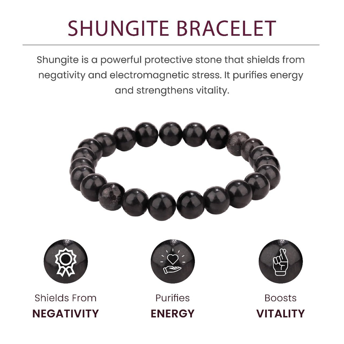 Crystal Vibe Protection Bracelet – Shungite Bracelet for Grounding Healing Energy – Natural 8mm Gemstone Beads Bracelet for Women Men