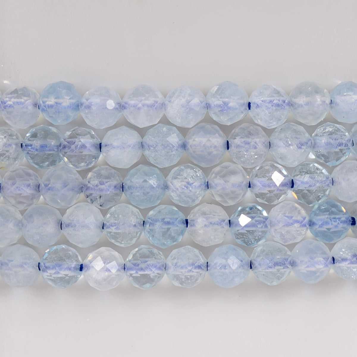 Angelstones Natural Aquamarine Gemstone Stretch Bracelet, 4mm Faceted Round Beads, Crystal Healing for Women