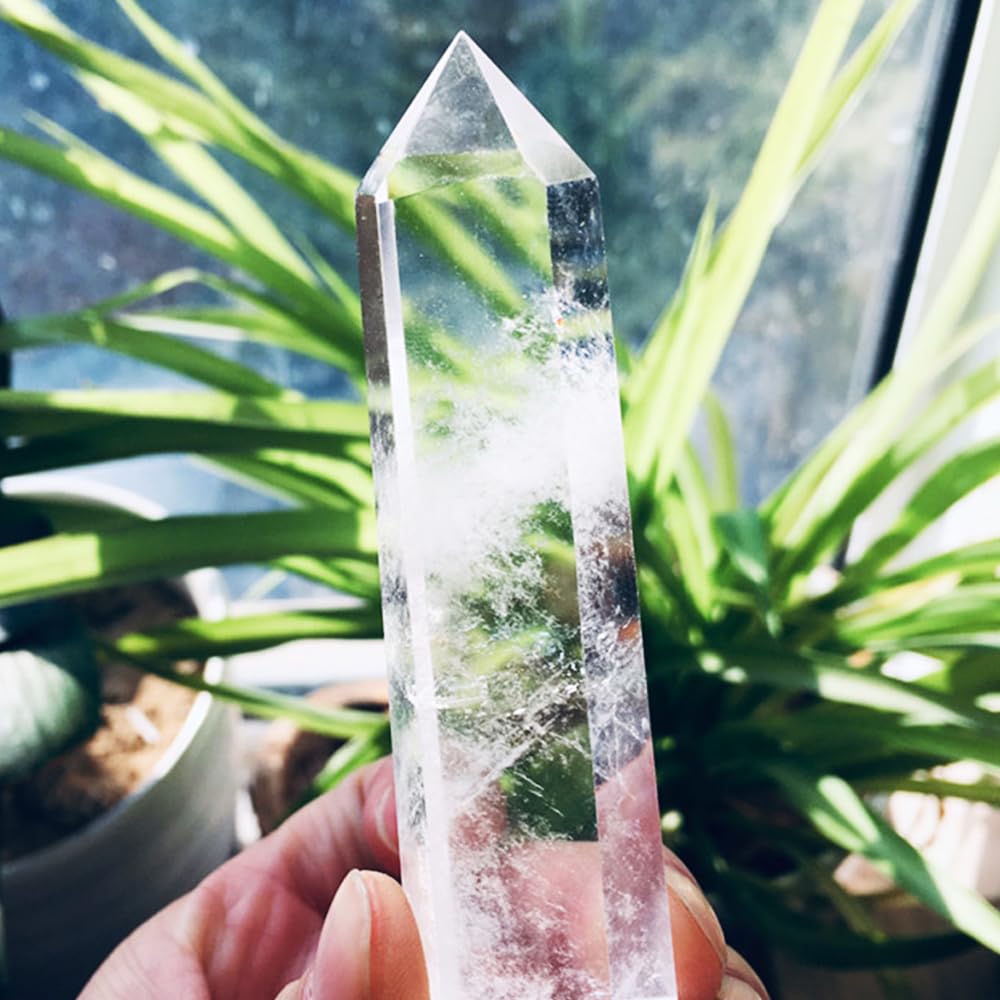 2pcc 3.8-4.2inch White Smelted Stone Wands Tower Figurine Ornaments Polishing Stone Hexagonal Point Obelisk Statue for Aquarium Decorative Rocks Gifts Home Decor(White Smelted Stone/3.8-4.2inch 2pcs)