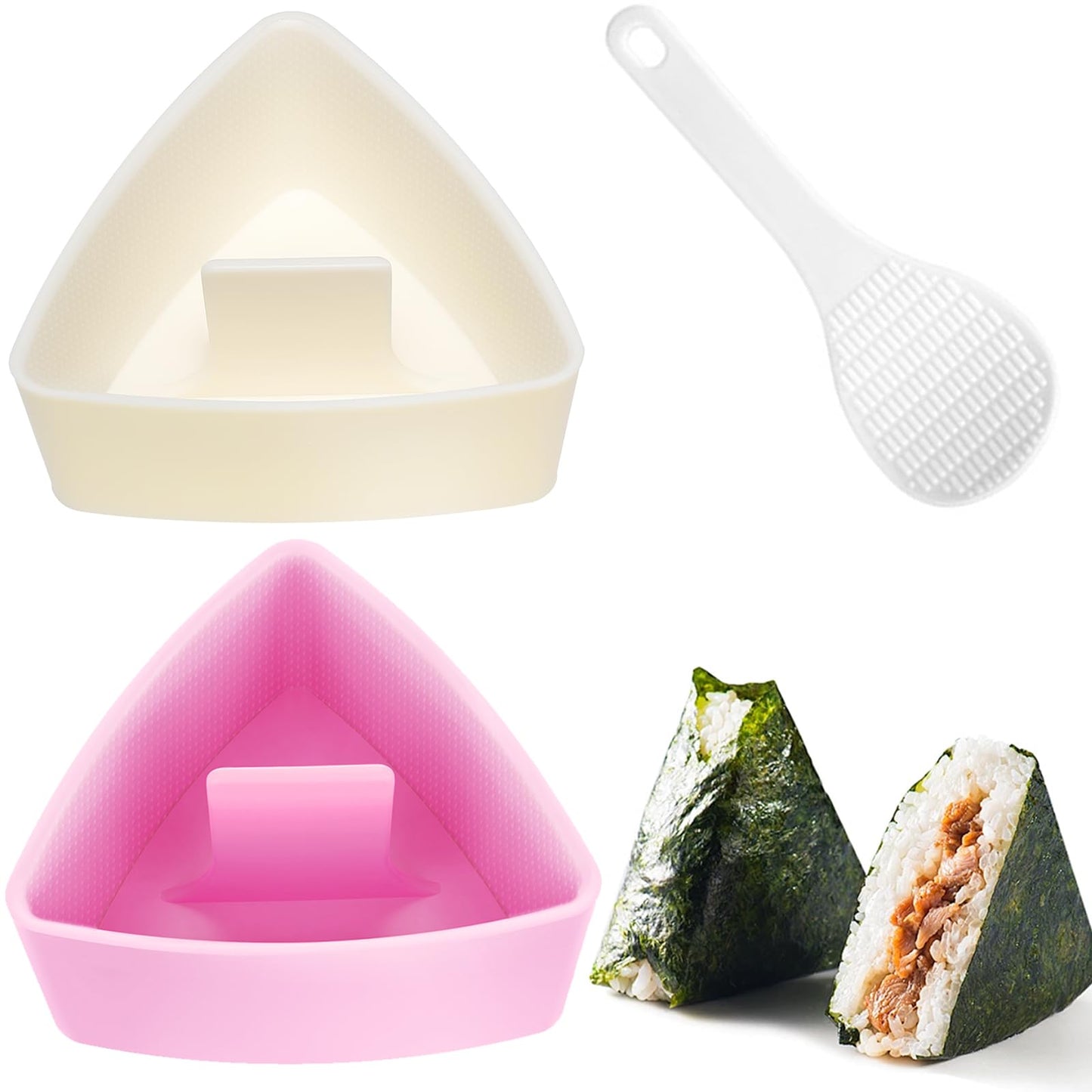Musubi Press Mold Kit，Onigiri Mold Triangle，4 Pack Japanese Rice Cooker Kit for Lunch Bento