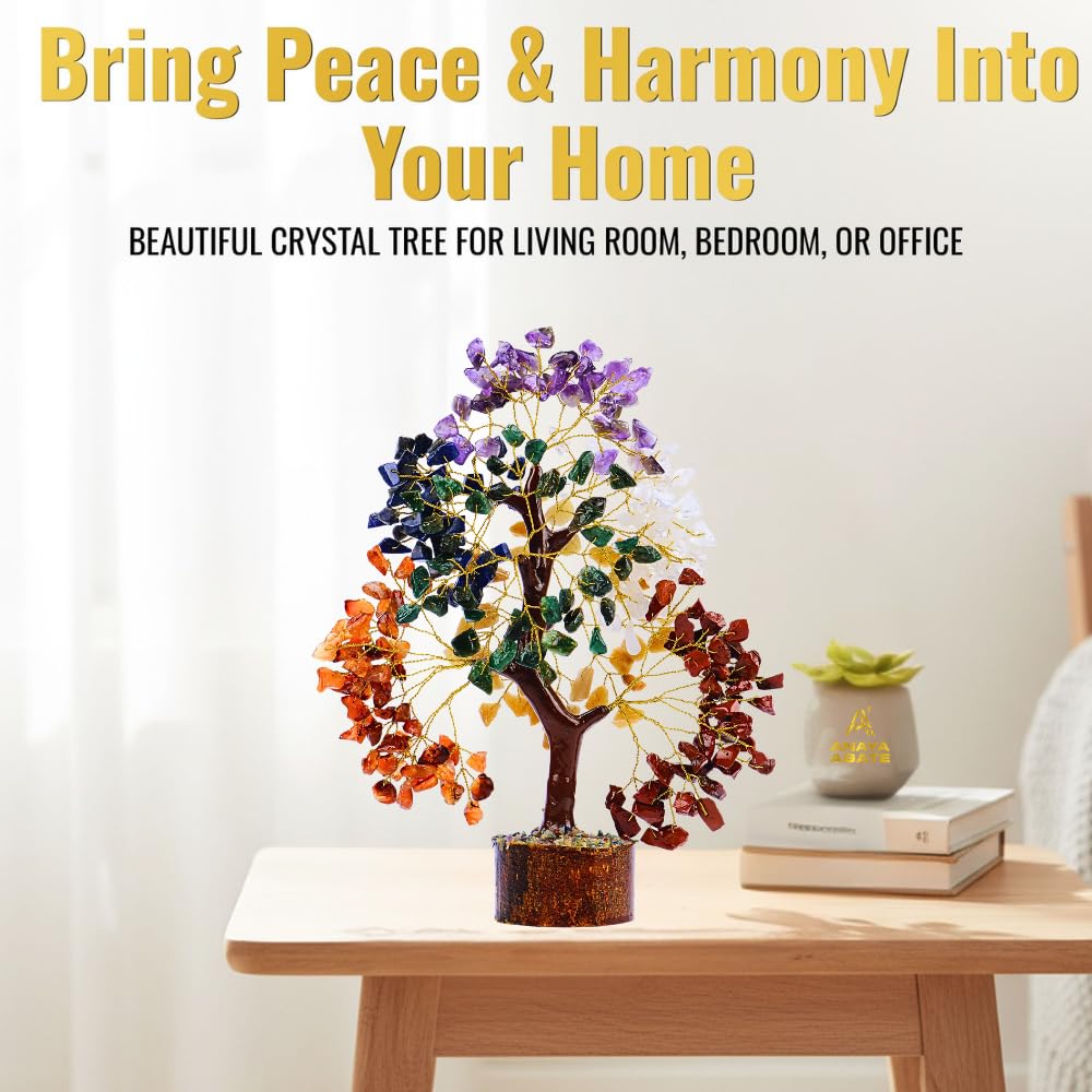 ANAYA AGATE 7 Chakra Tree of Life Crystal Healing Money Tree for Home Living Decor, Office Desk Decor, Handmade Feng Shui Bonsai for Energy, Wealth & Good Luck, Birthday Gifts for Men, Women, Mom