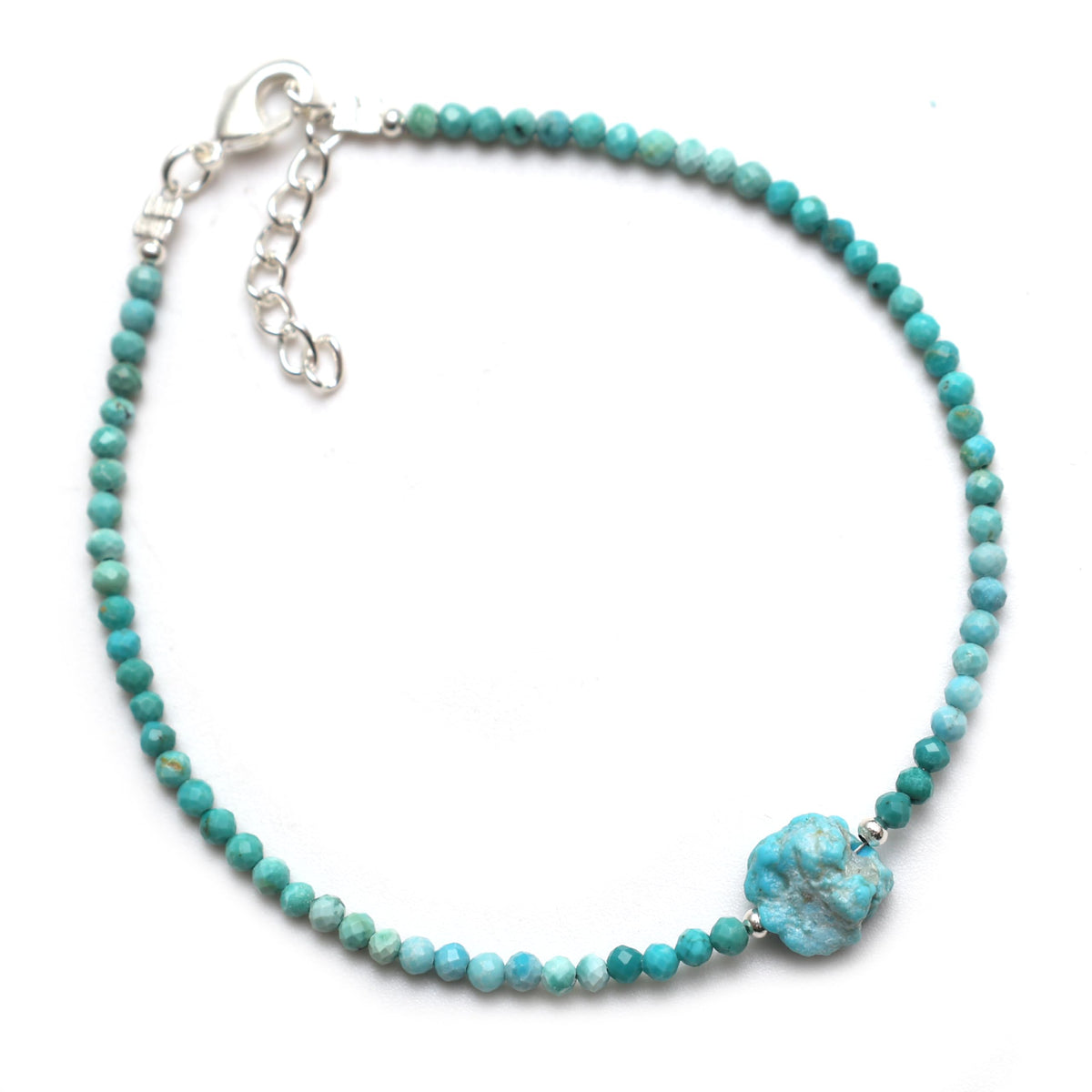 Gempires Real Turquoise Beaded Bracelet with Raw Gemstone Handmade Jewelry December Birthstone Crystal Jewelry Hypoallergenic 8 Inch Silver Plated Dainty Birthday Gifts for Women